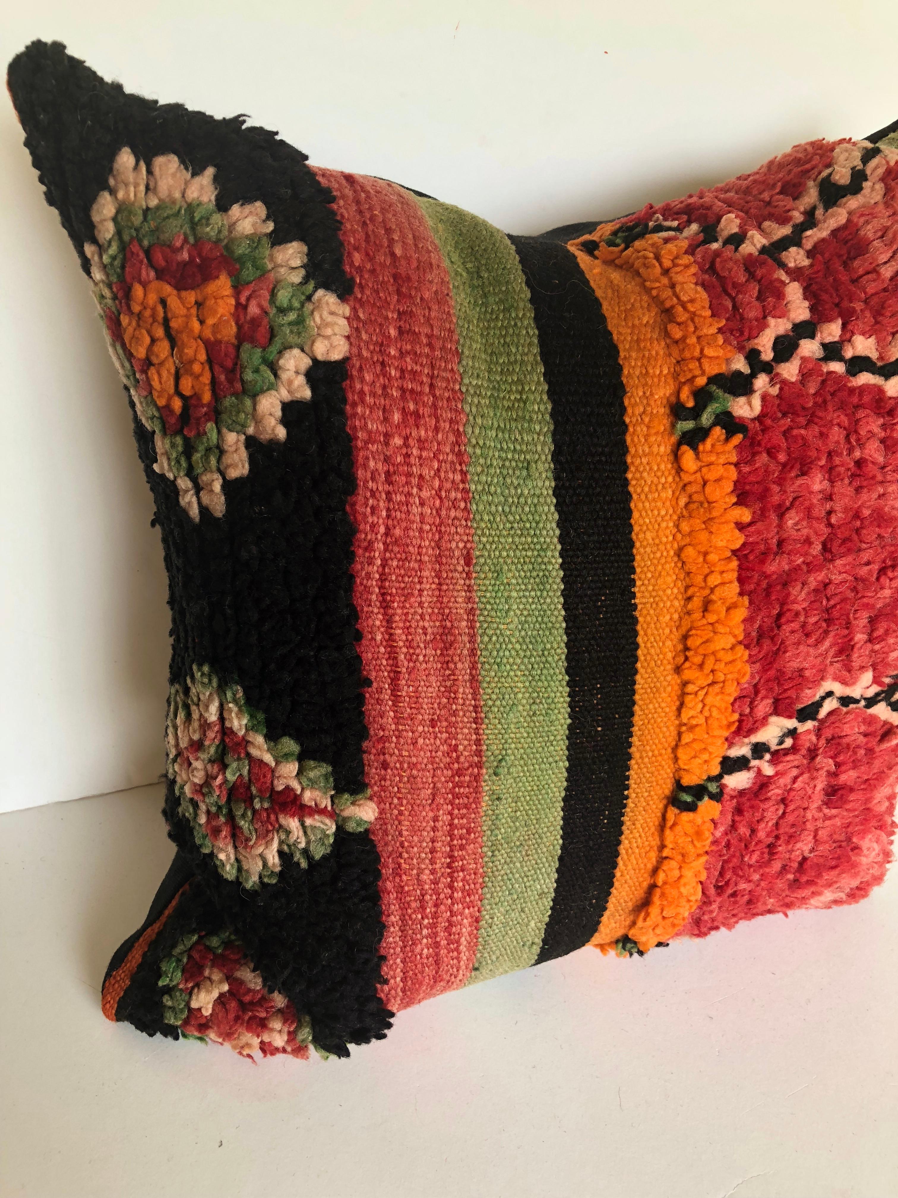 Custom Pillow by Maison Suzanne Cut from a Vintage Wool Moroccan Berber Rug In Good Condition For Sale In Glen Ellyn, IL