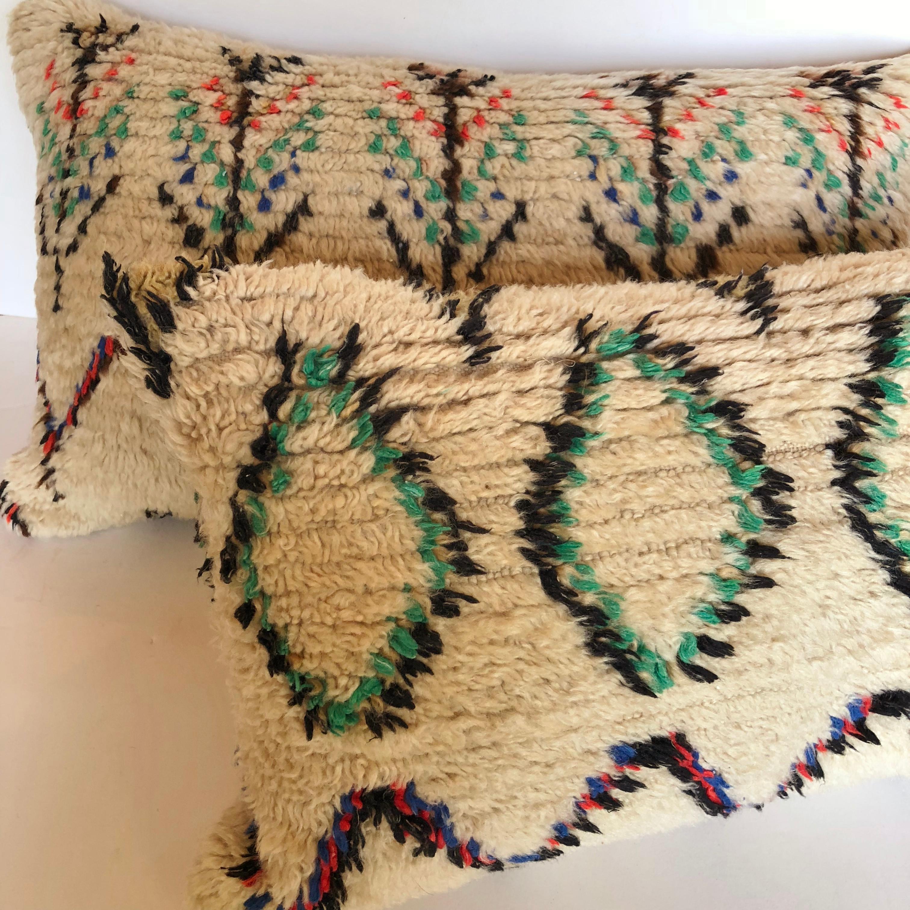 20th Century Custom Pillow Cut from a Vintage Wool Moroccan Berber Rug For Sale