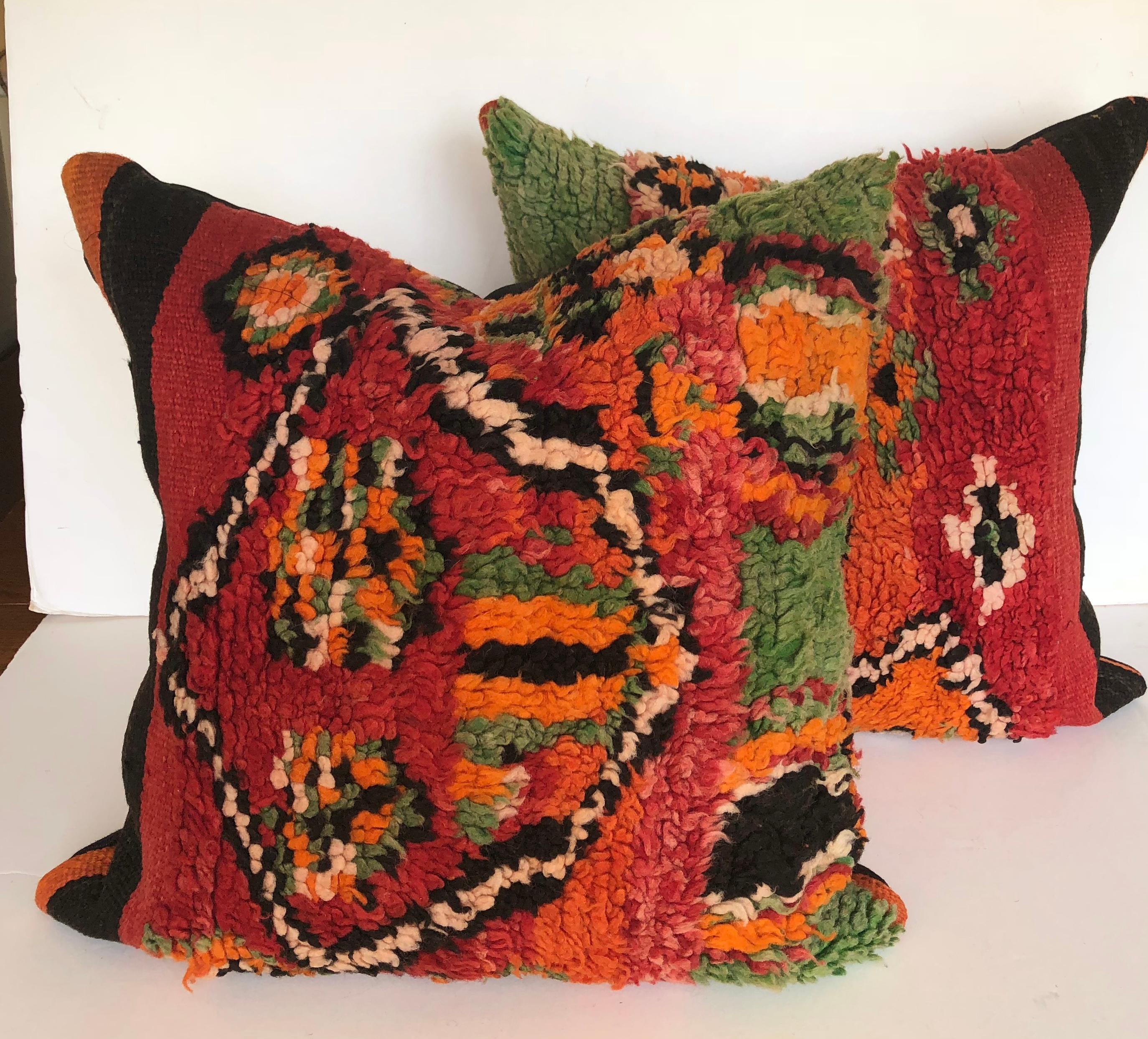 20th Century Custom Pillow by Maison Suzanne Cut from a Vintage Wool Moroccan Berber Rug For Sale