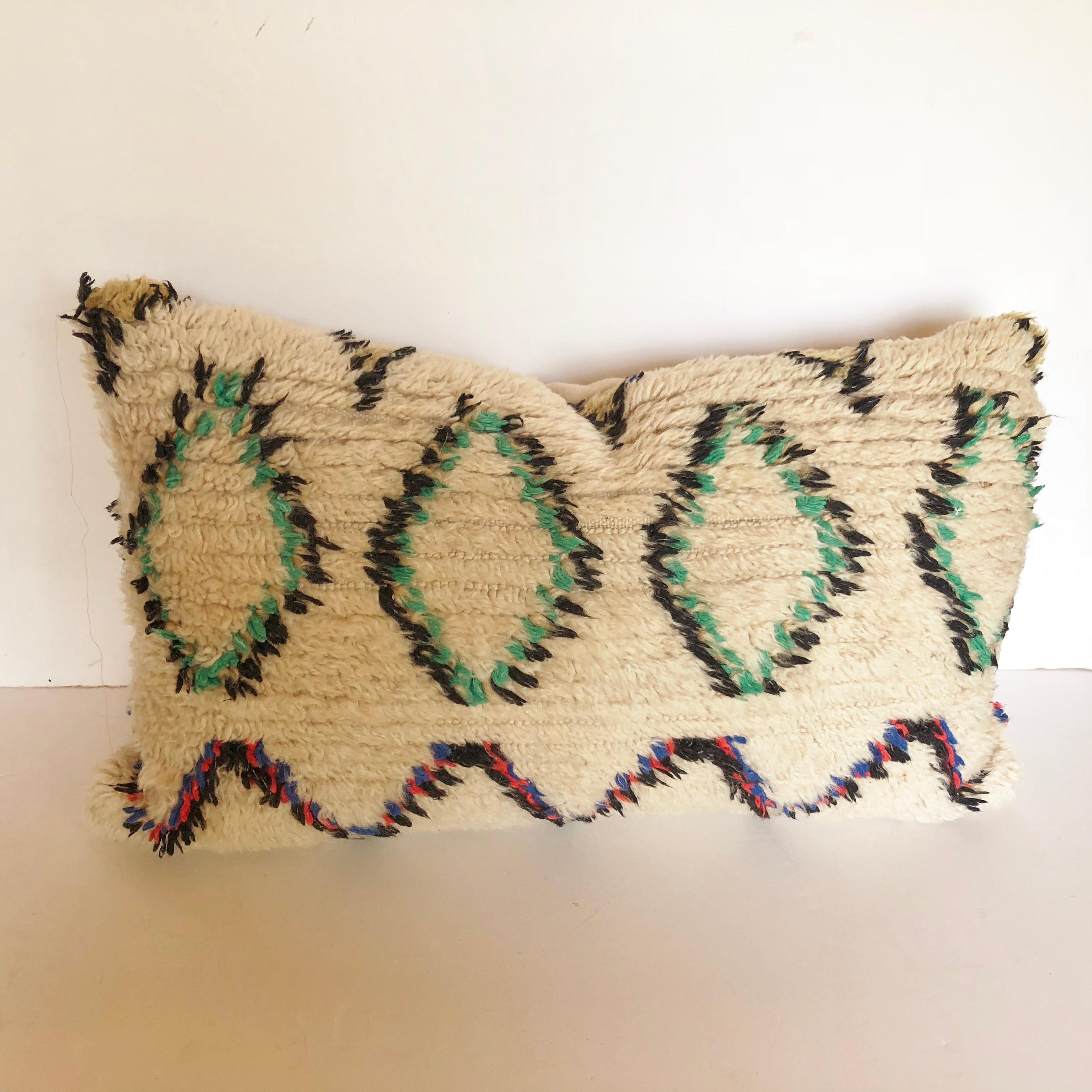 Custom Pillow Cut from a Vintage Wool Moroccan Berber Rug For Sale 2