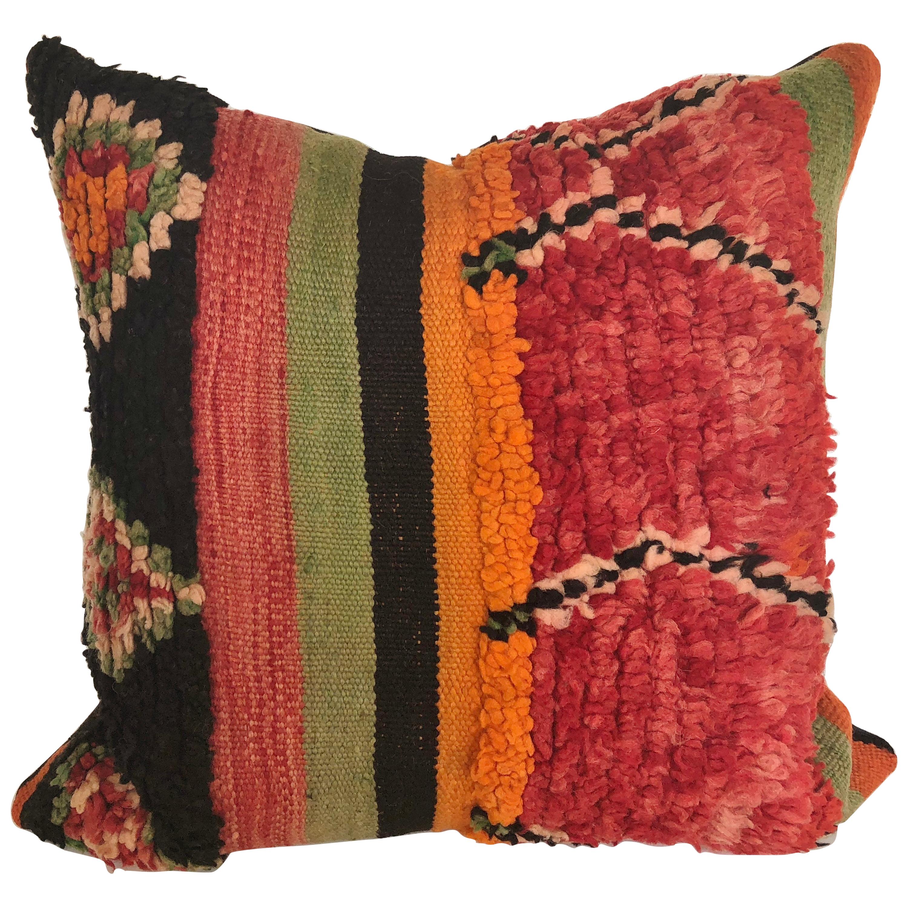 Custom Pillow by Maison Suzanne Cut from a Vintage Wool Moroccan Berber Rug For Sale