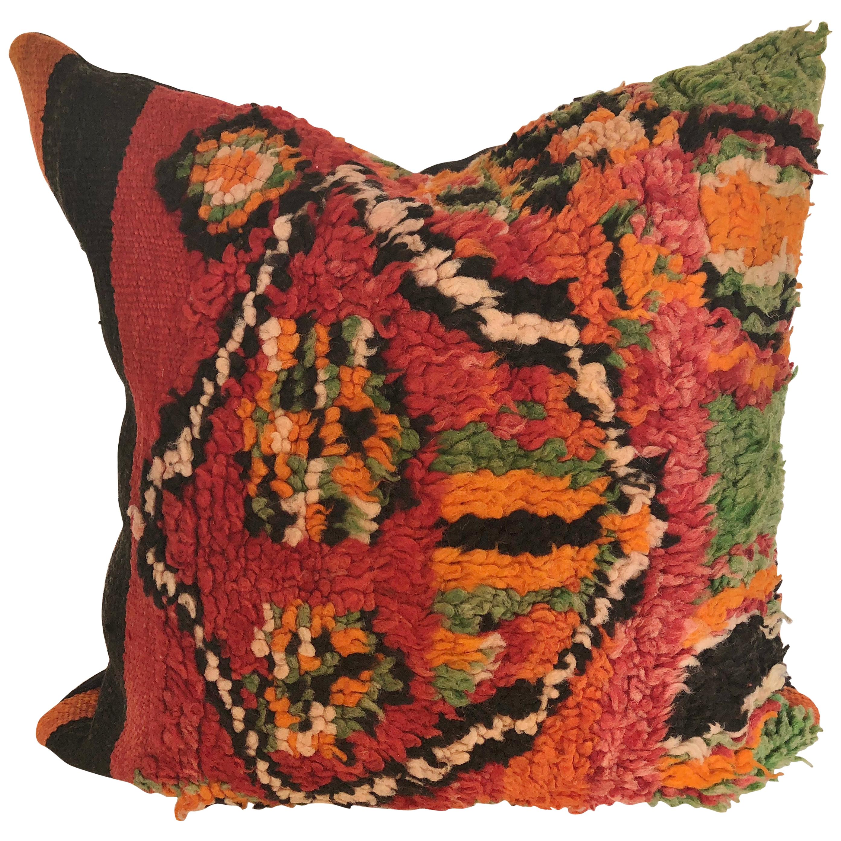 Custom Pillow by Maison Suzanne Cut from a Vintage Wool Moroccan Berber Rug For Sale