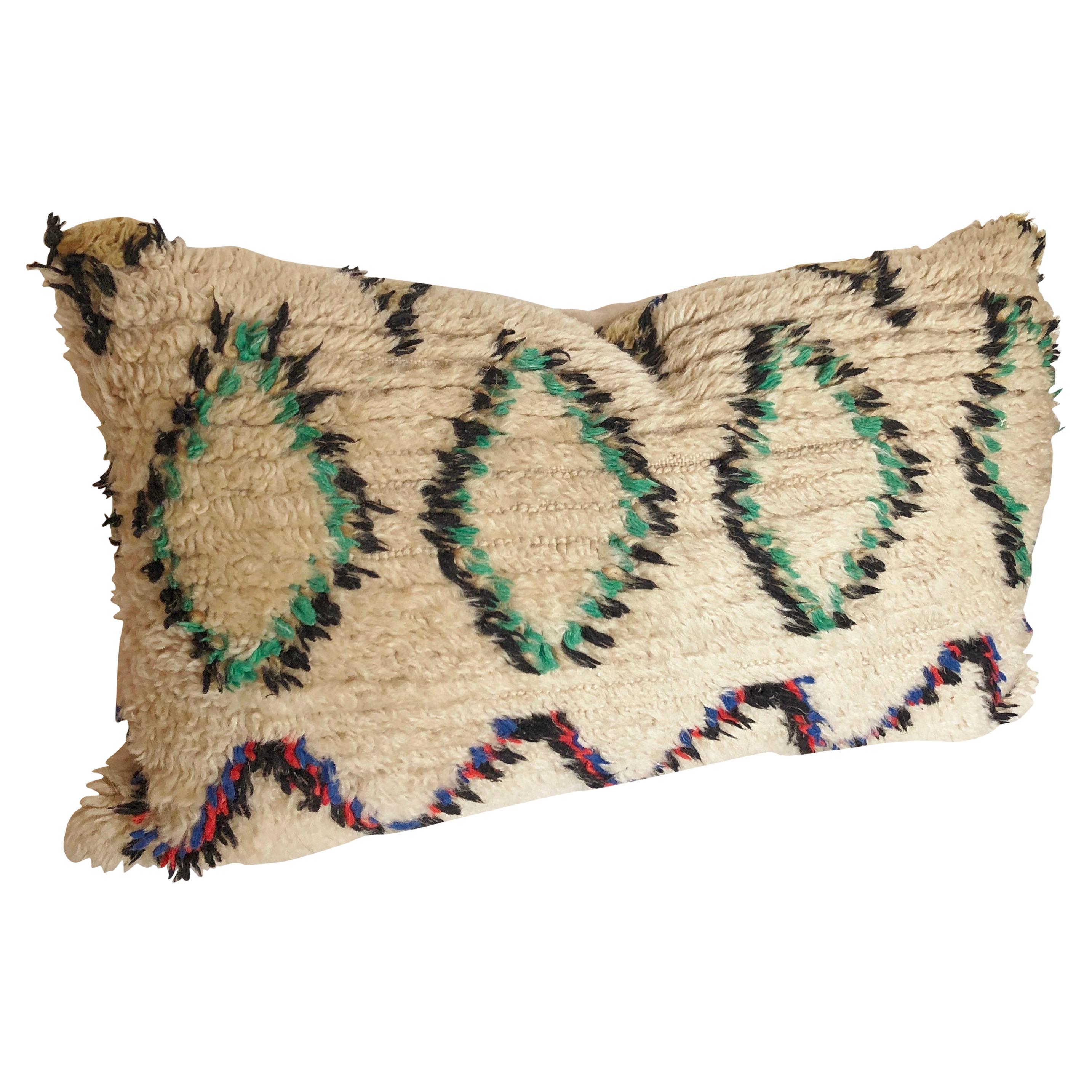 Custom Pillow Cut from a Vintage Wool Moroccan Berber Rug For Sale