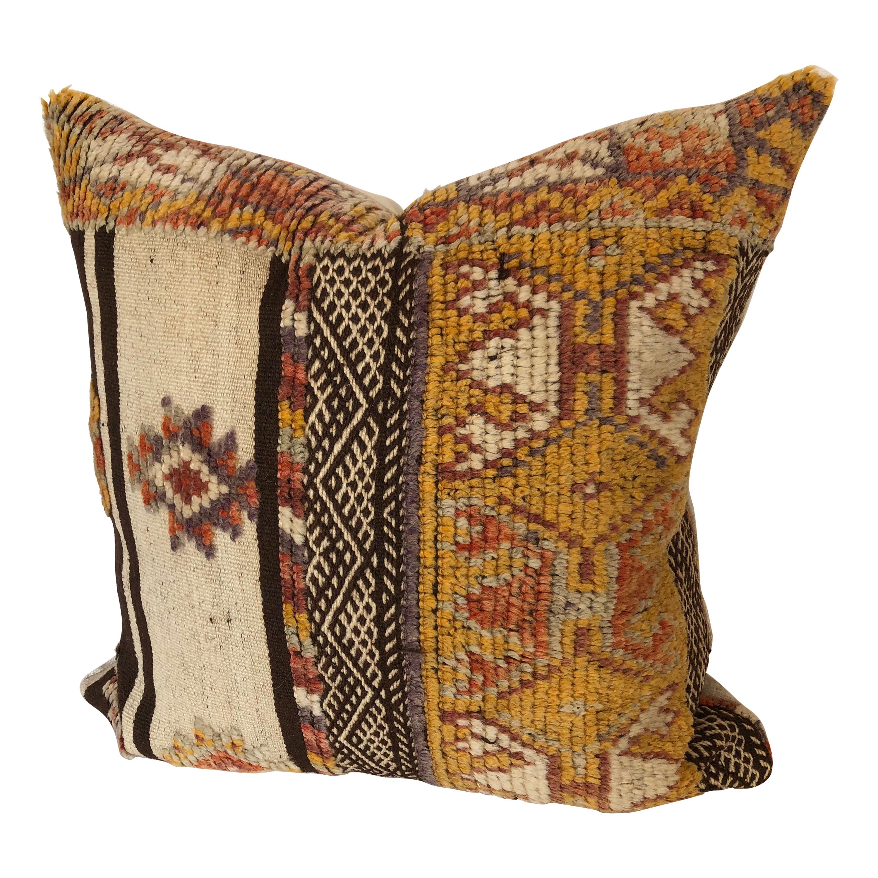Custom Pillow by Maison Suzanne Cut from a Vintage Wool Moroccan Glaoui Rug For Sale