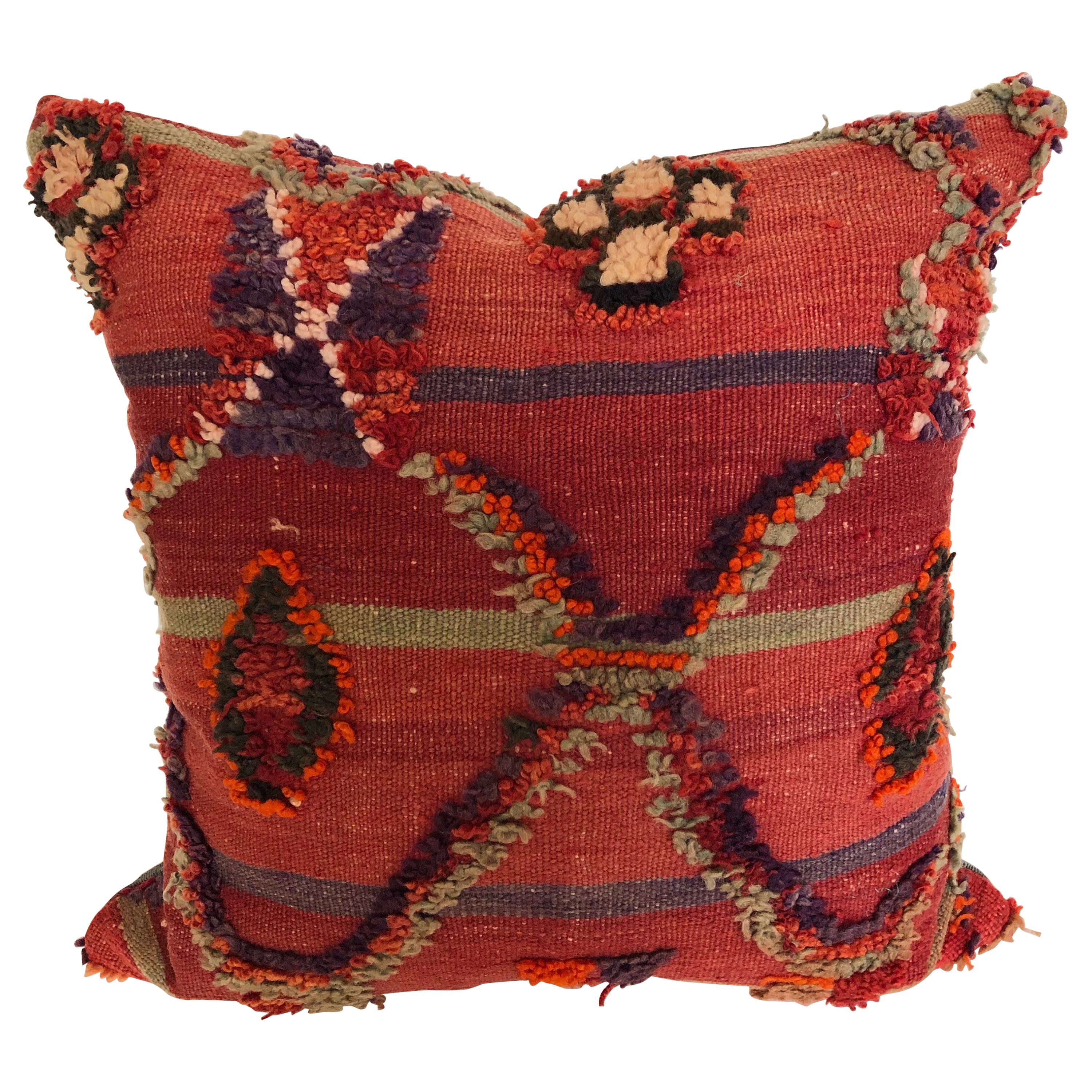 Custom Pillow by Maison Suzanne Cut from a Hand Loomed Wool Moroccan Berber Rug For Sale