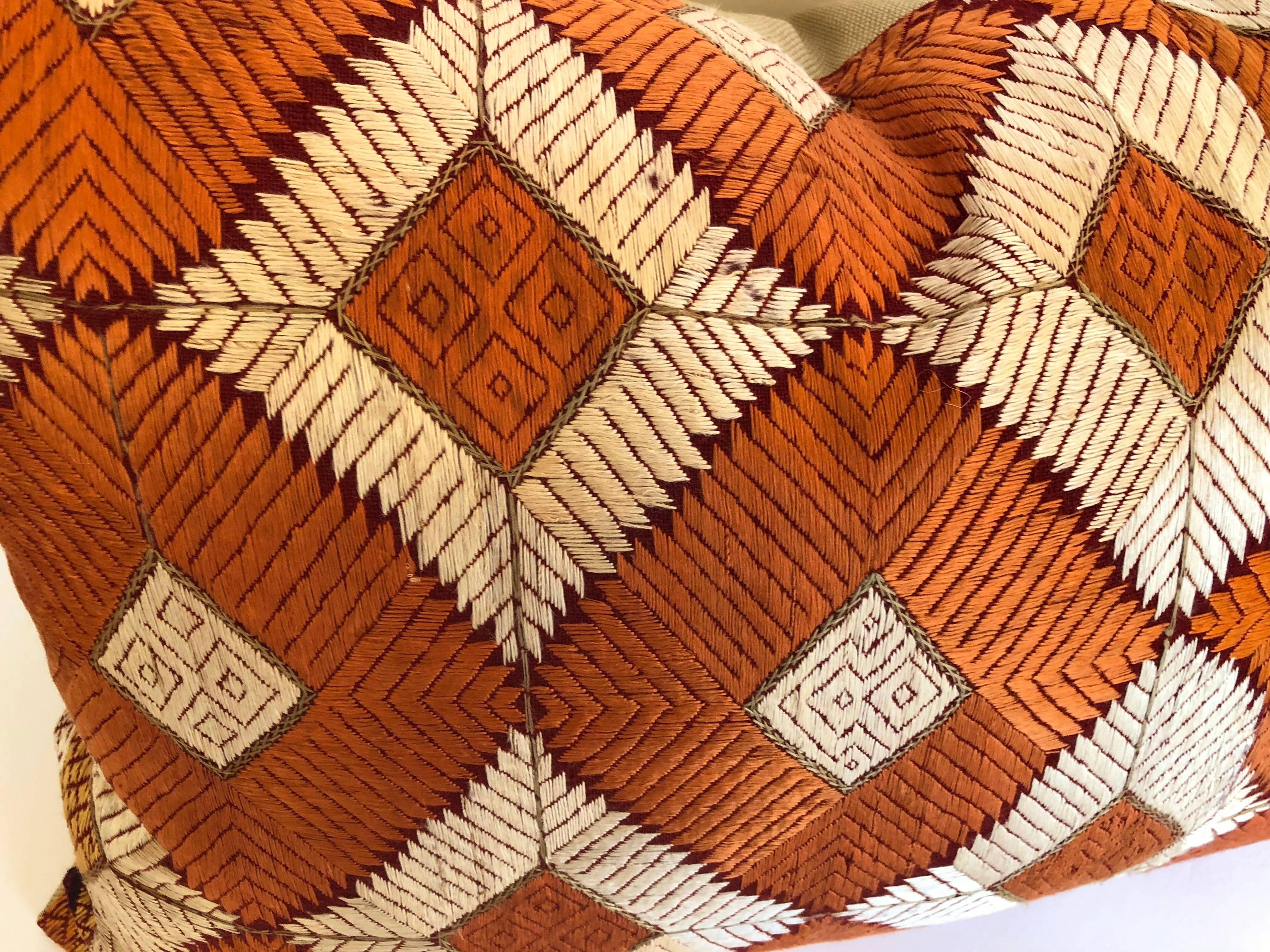 Custom Pillow Cut from a Phulkari Bagh Wedding Shawl, Punjab,  India In Good Condition In Glen Ellyn, IL