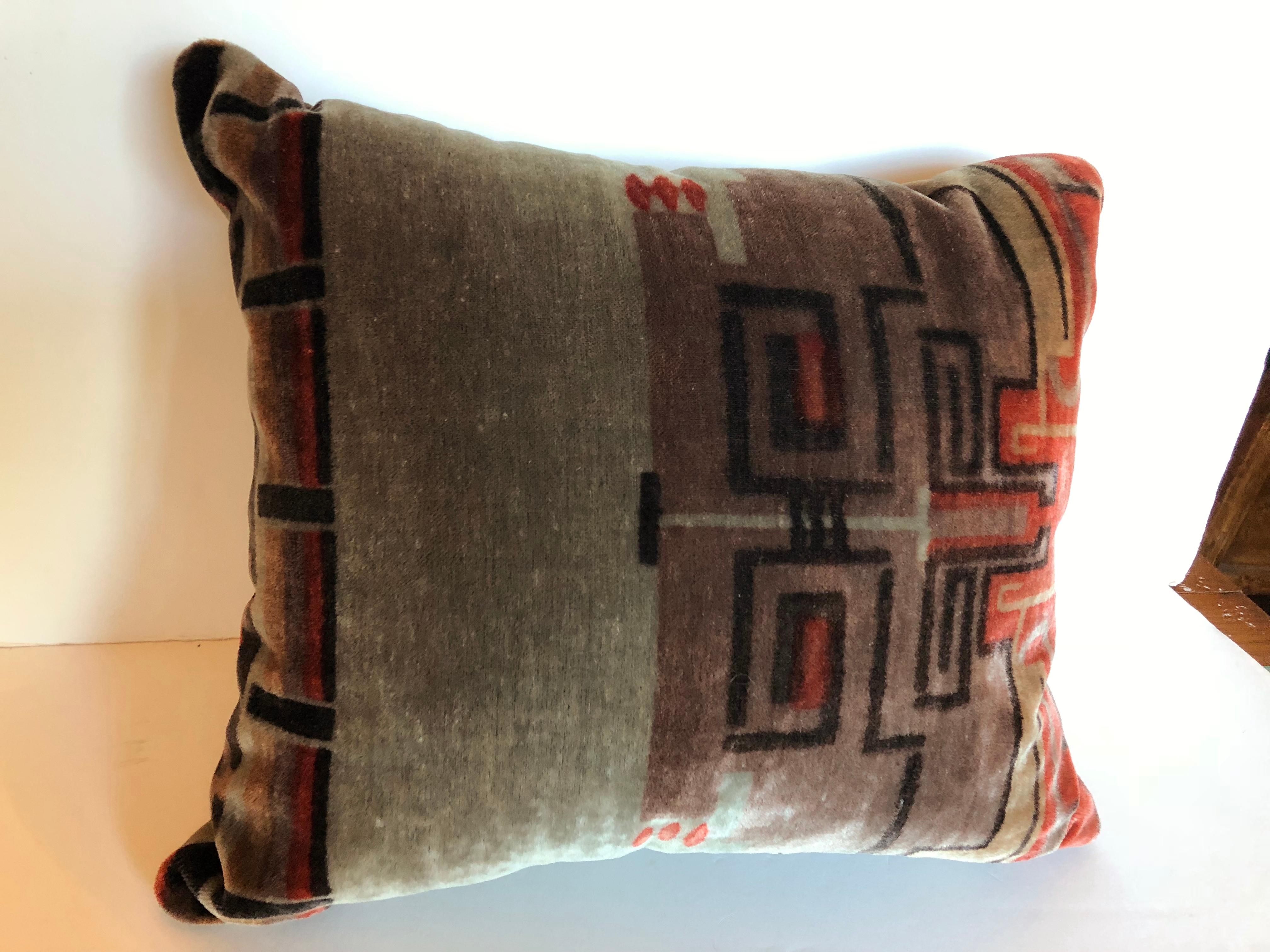 Art Deco Custom Pillow by Maison Suzanne Cut from an Amsterdam School Silk Mohair Textile For Sale