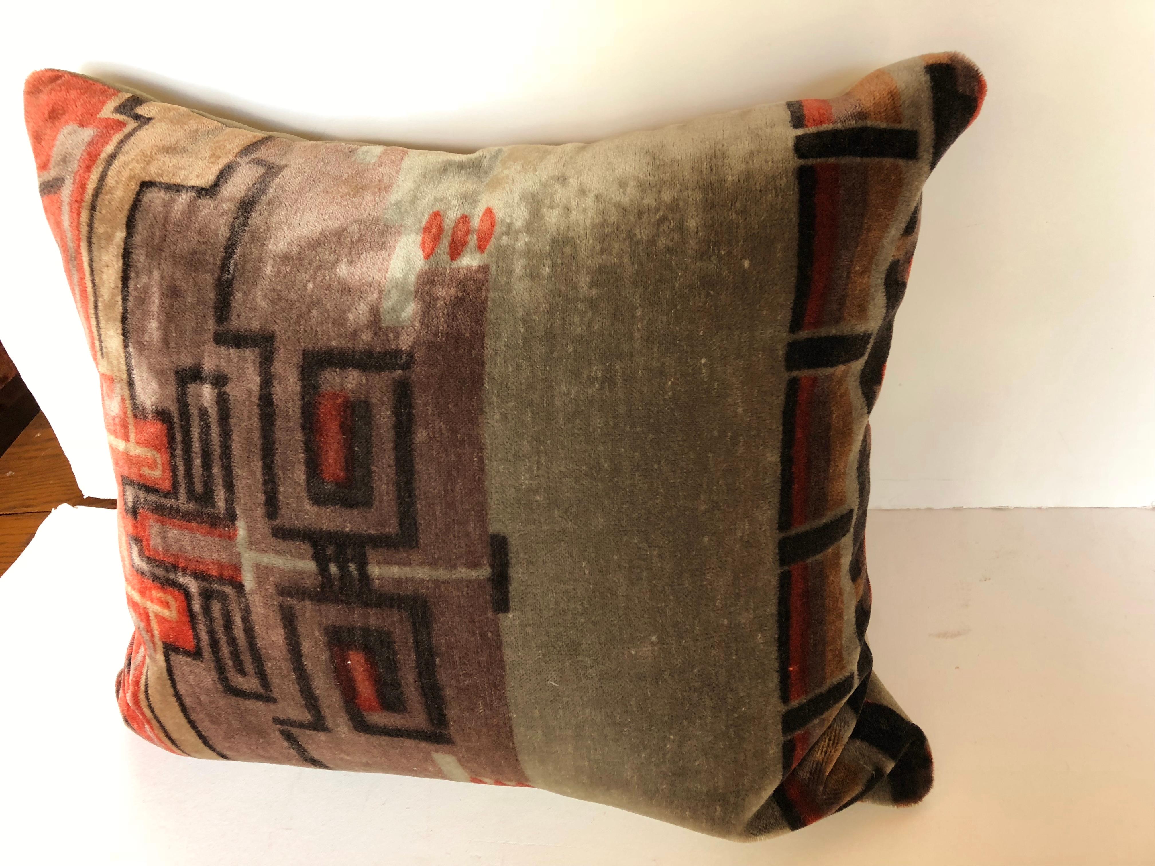 Custom Pillow by Maison Suzanne Cut from an Amsterdam School Silk Mohair Textile In Good Condition For Sale In Glen Ellyn, IL