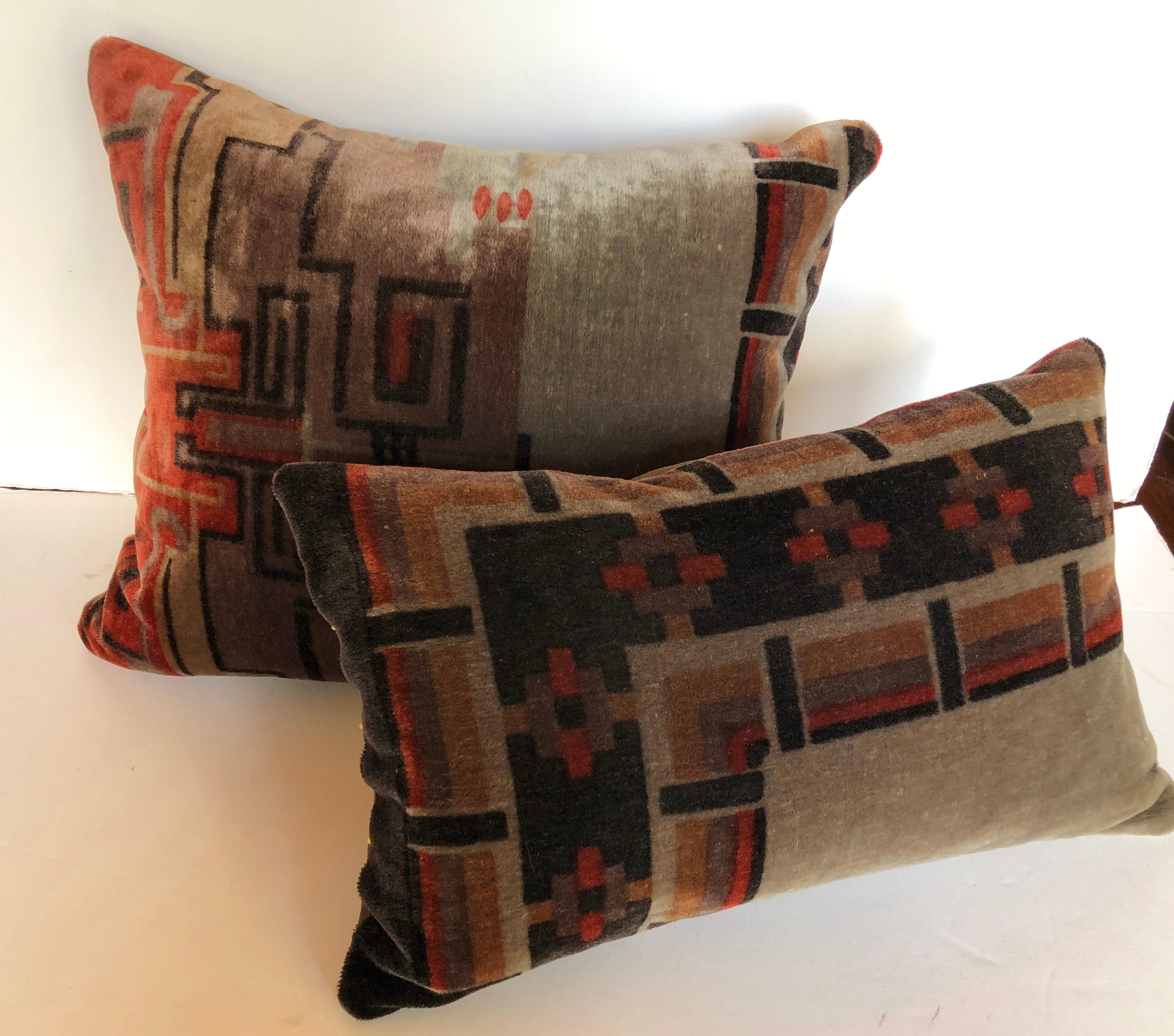 20th Century Custom Pillow by Maison Suzanne Cut from an Amsterdam School Silk Mohair Textile For Sale