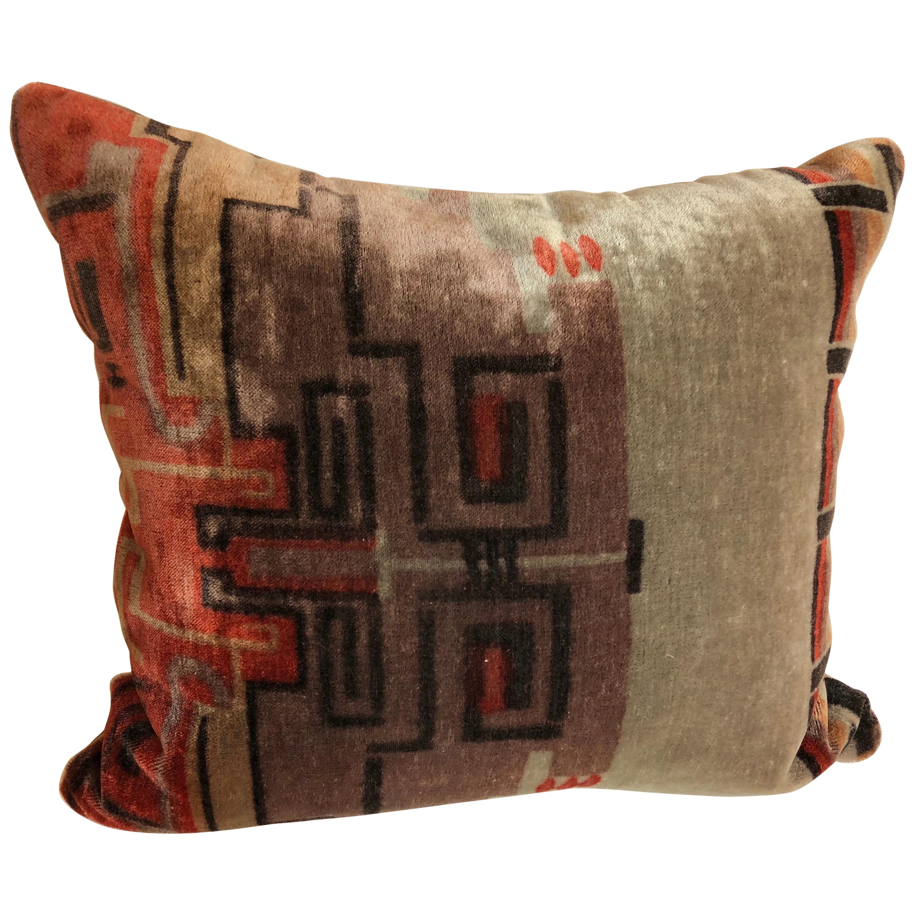 Custom Pillow by Maison Suzanne Cut from an Amsterdam School Silk Mohair Textile For Sale