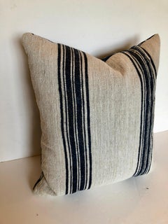 Custom Pillow Cut from a Vintage German Grainsack Backed in Japanese Indigo