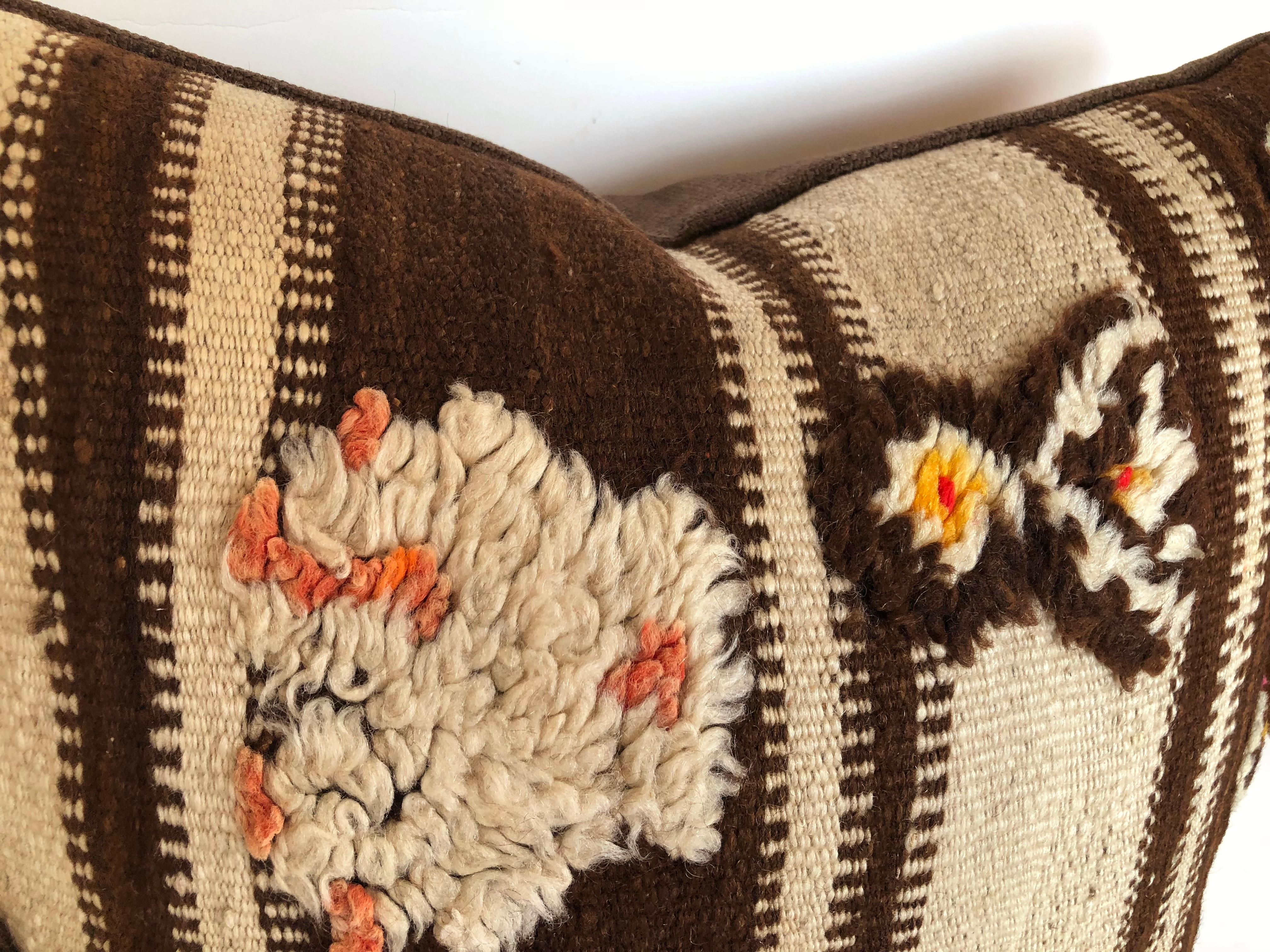 Tribal Custom Pillow by Maison Suzanne,  Cut from a Vintage Wool Moroccan Berber Rug