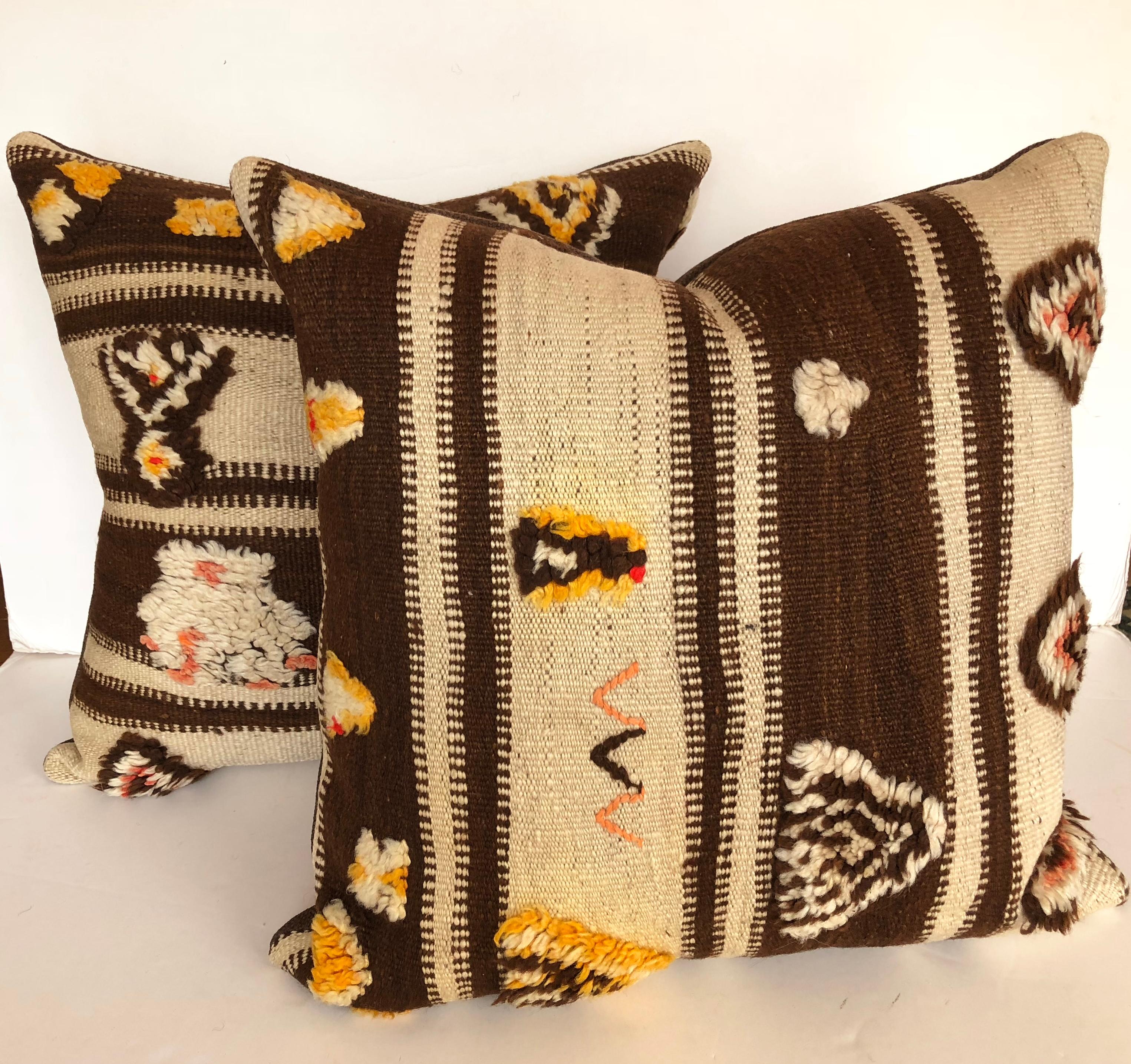 Hand-Woven Custom Pillow by Maison Suzanne,  Cut from a Vintage Wool Moroccan Berber Rug