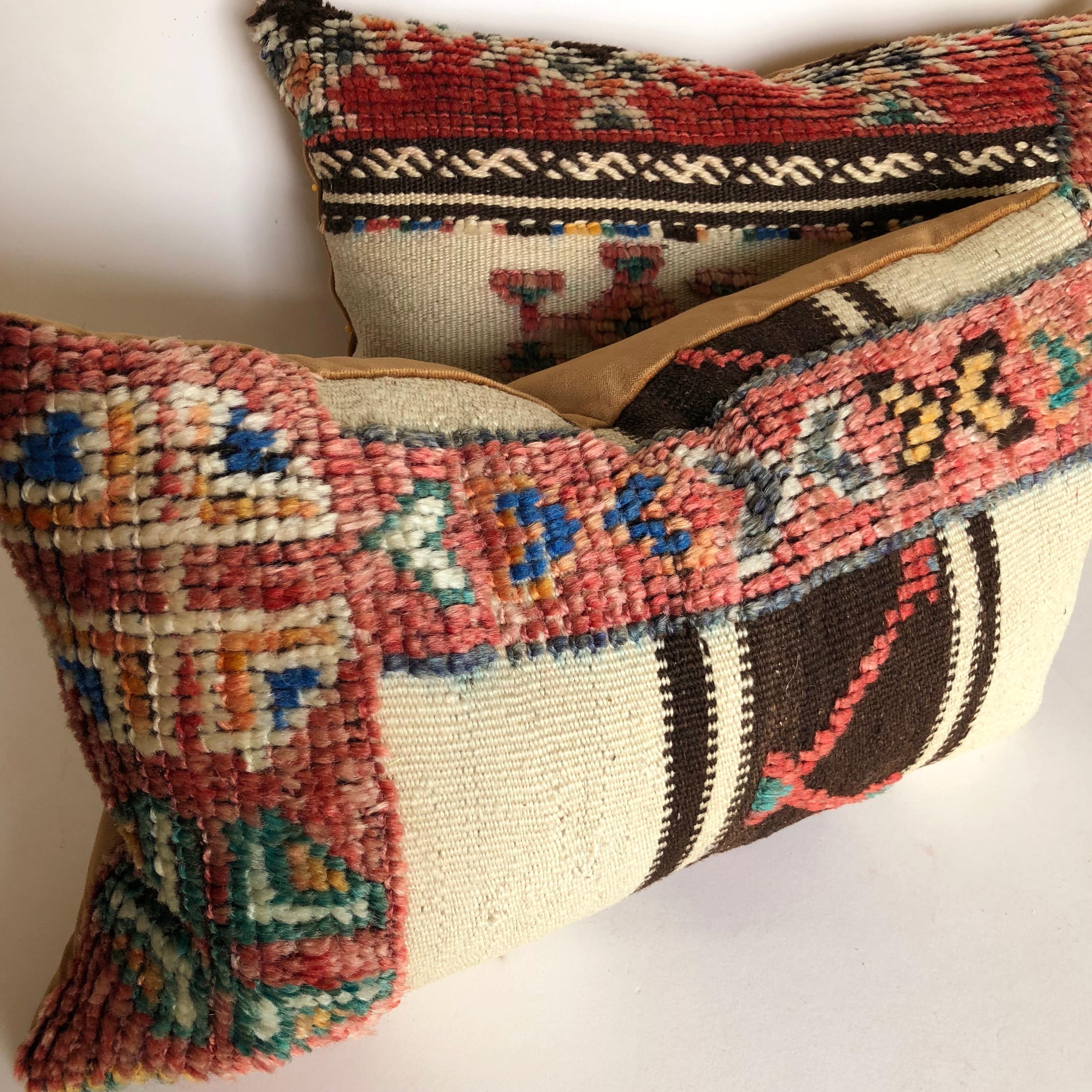 Custom Pillow Cut from a Vintage Hand Loomed Wool Moroccan Berber Rug In Good Condition For Sale In Glen Ellyn, IL