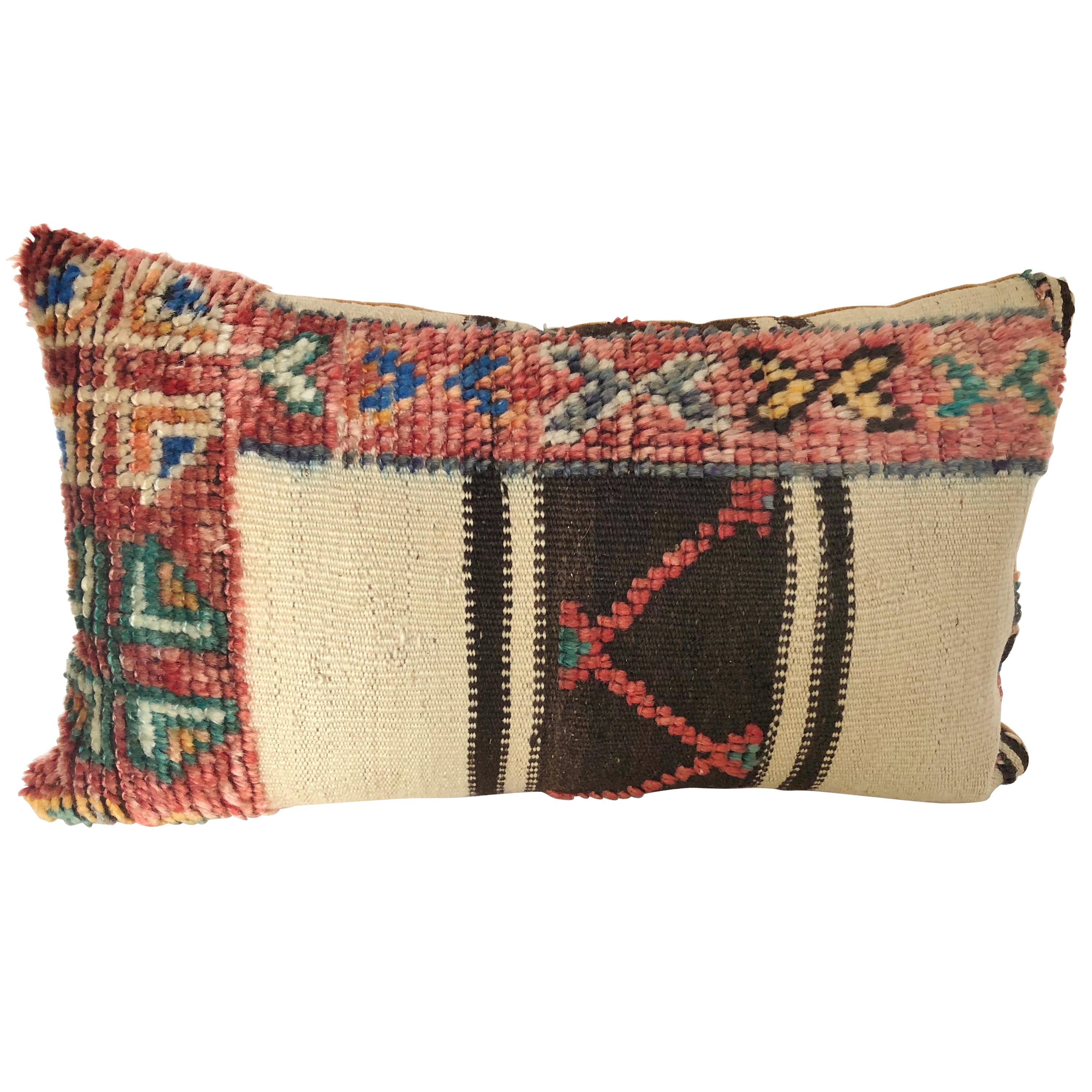 Custom Pillow Cut from a Vintage Hand Loomed Wool Moroccan Berber Rug For Sale