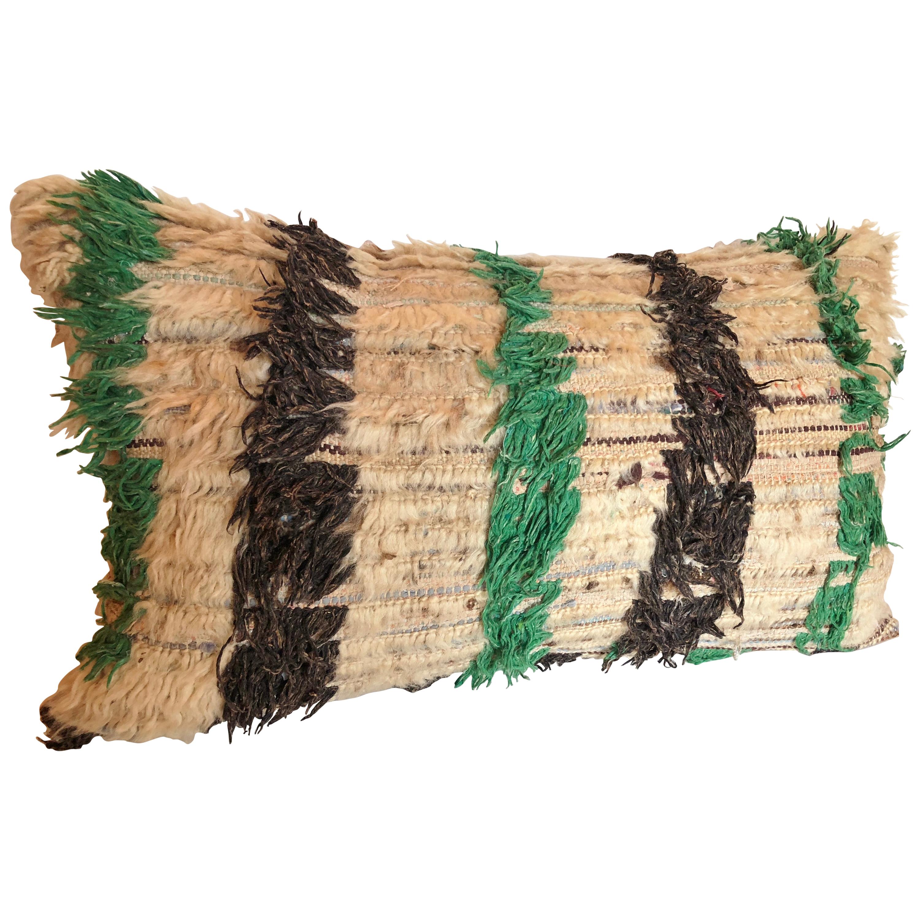 Custom Pillow Cut from a Vintage Hand Loomed Wool Moroccan Berber Rug For Sale