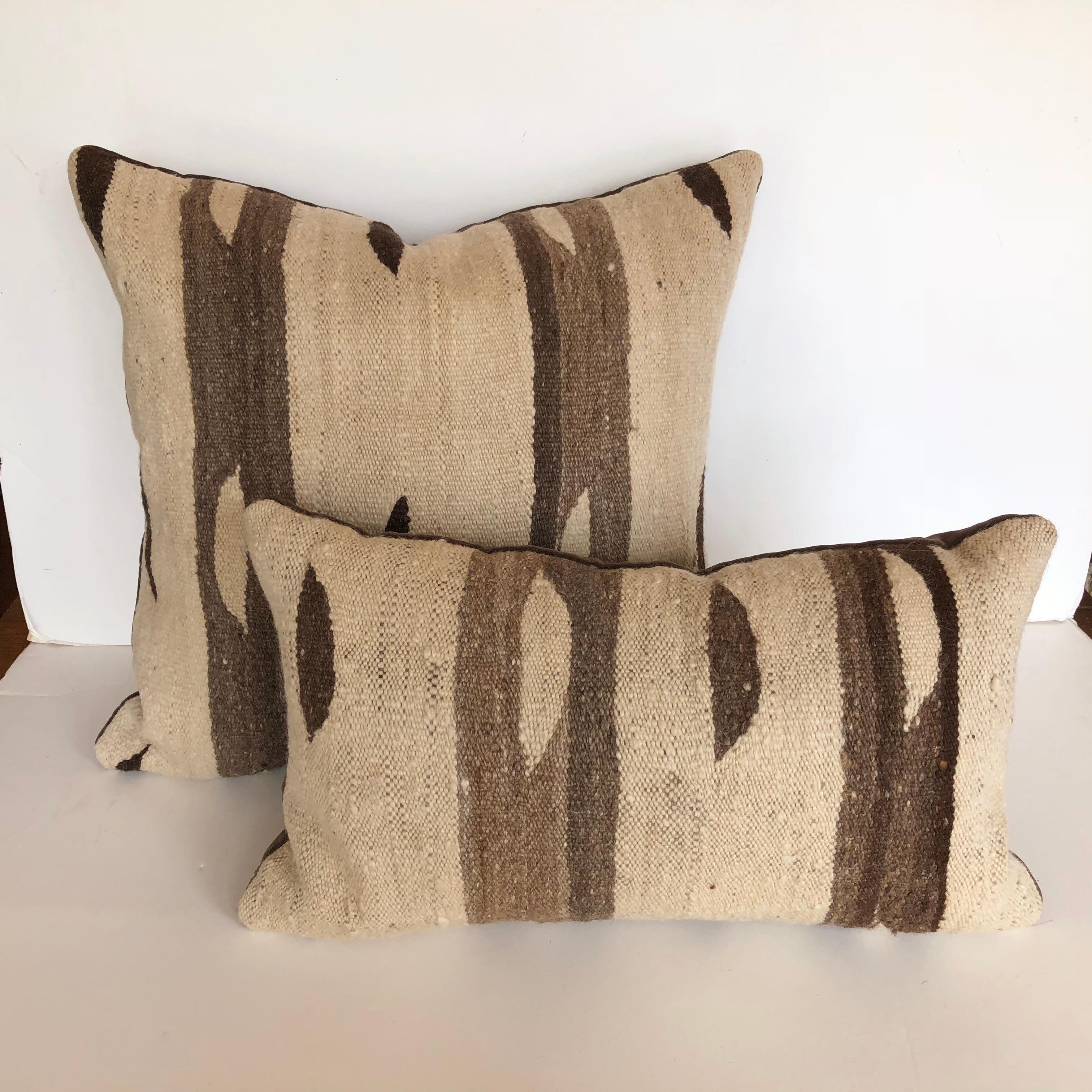 Mid-Century Modern Custom Pillow by Maison Suzanne, Cut from a Moroccan Vintage Wool Ourika Rug For Sale