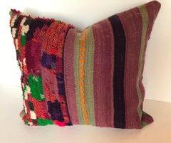 Custom Pillow Cut from a Vintage Hand-Loomed Wool Moroccan Rug, Atlas Mountains