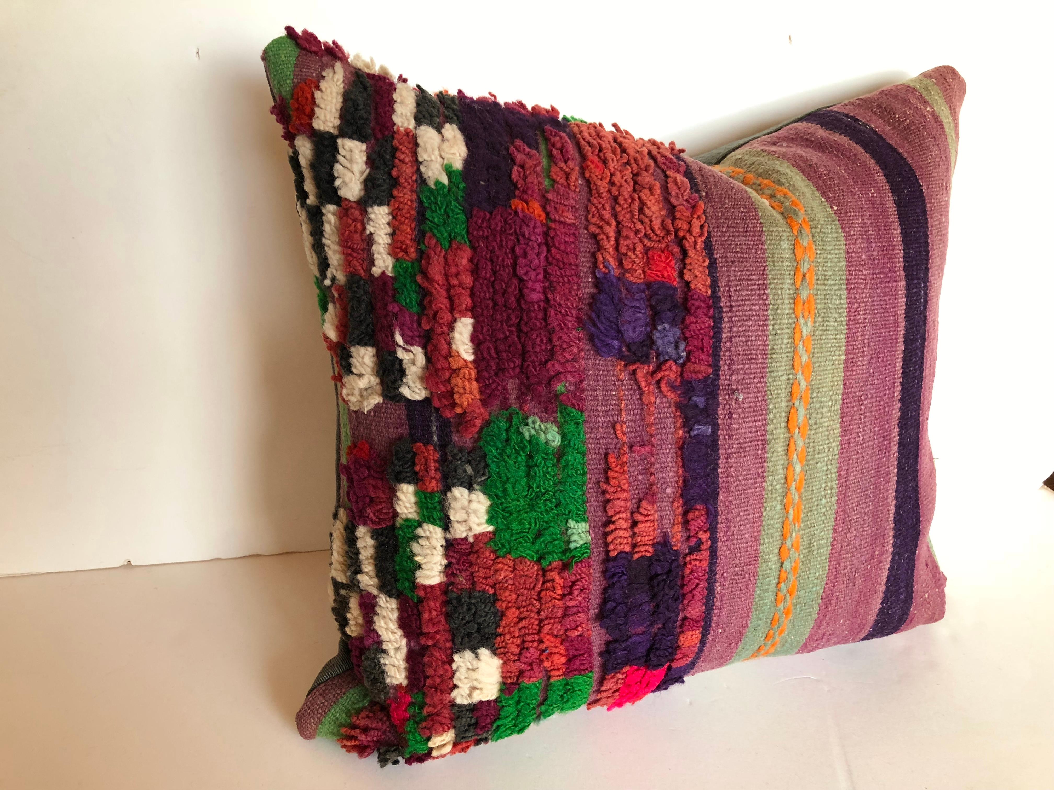 Art Deco Custom Pillow Cut from a Vintage Hand-Loomed Wool Moroccan Rug, Atlas Mountains For Sale