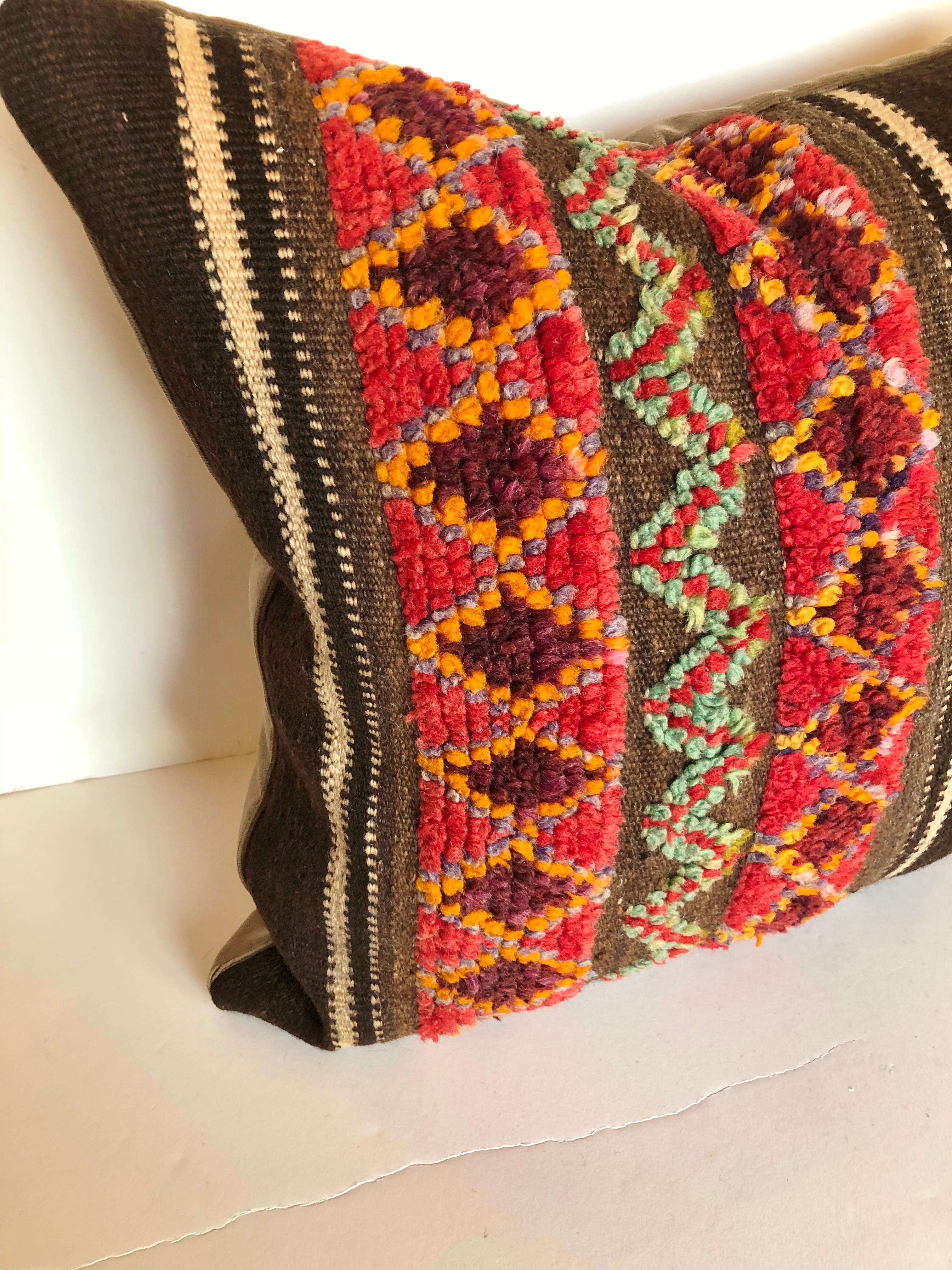 Tribal Custom Pillow by Maison Suzanne Cut from a Vintage  Wool Moroccan Rug For Sale
