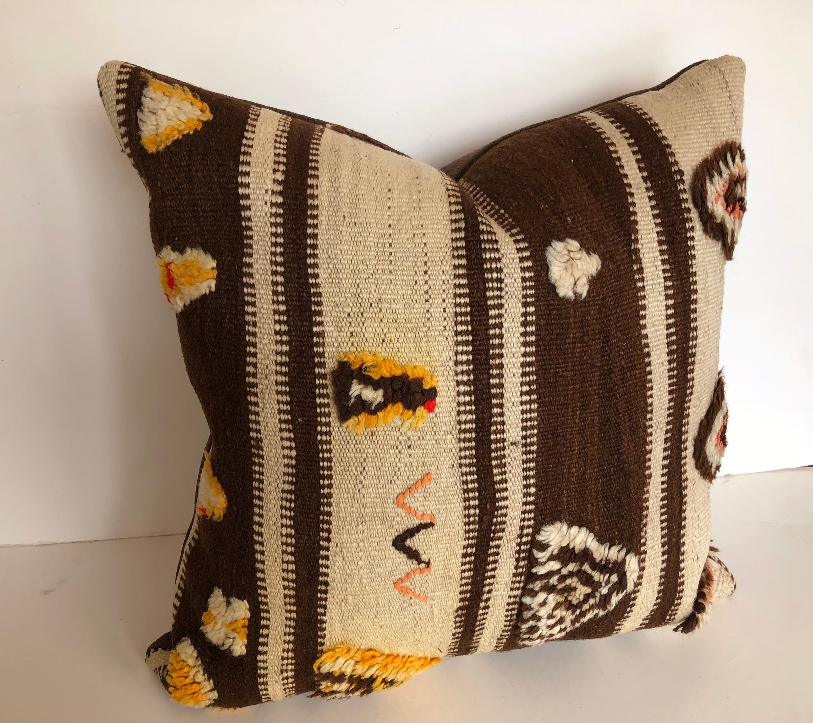 Tribal Custom Pillow by Maison Suzanne, Cut from a Vintage Wool Moroccan Berber Rug