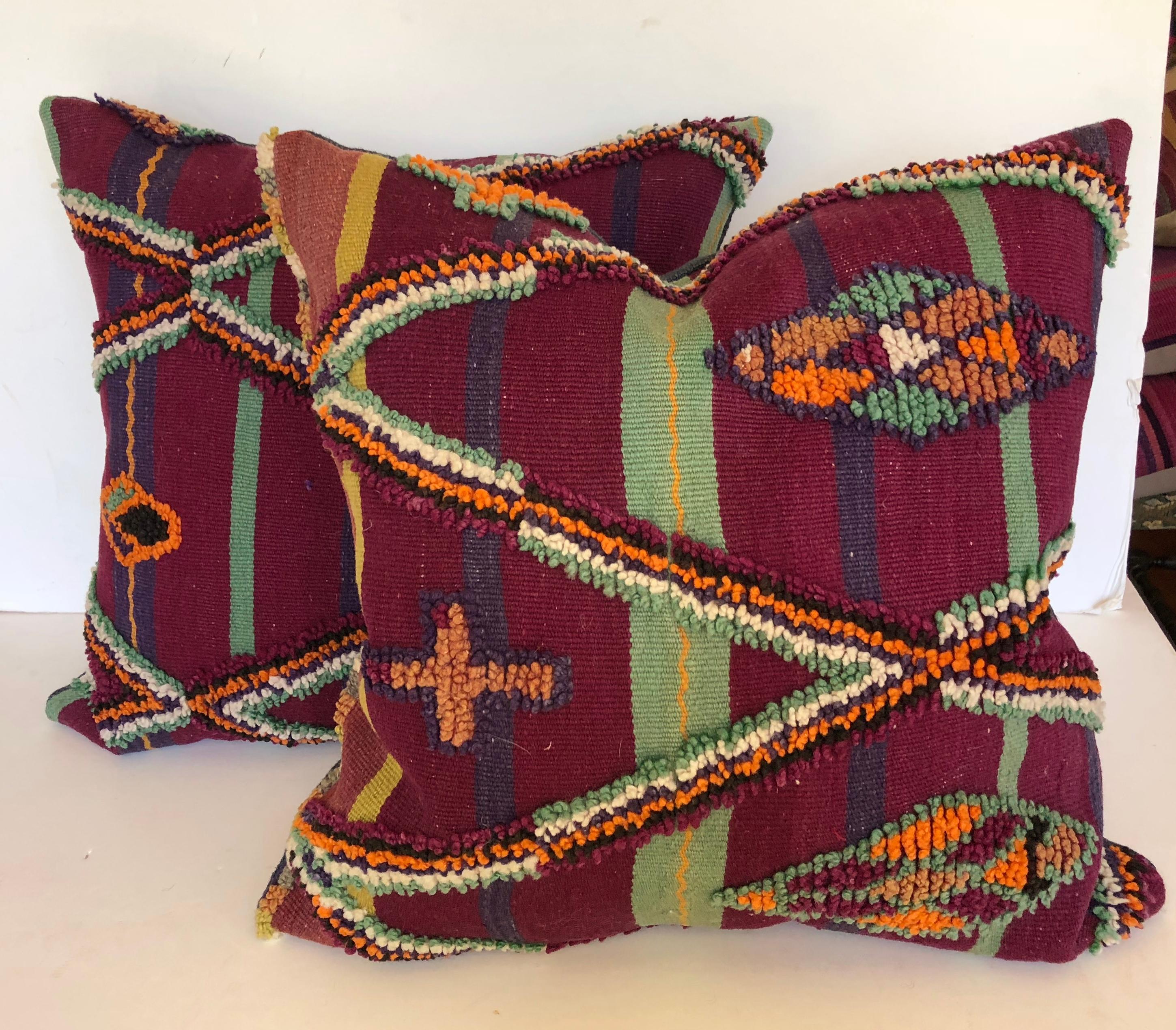 Hand-Woven Custom Pillow by Maison Suzanne Cut from a Vintage Hand-Loomed Wool Moroccan Rug For Sale