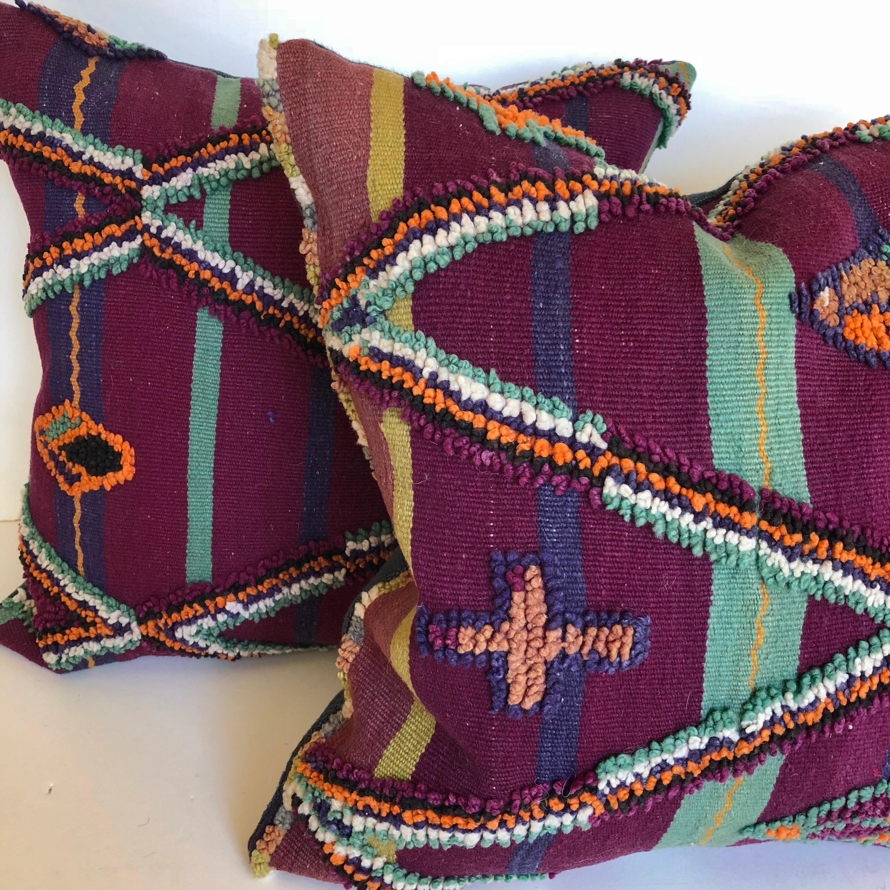 Custom Pillow by Maison Suzanne Cut from a Vintage Hand-Loomed Wool Moroccan Rug In Good Condition For Sale In Glen Ellyn, IL