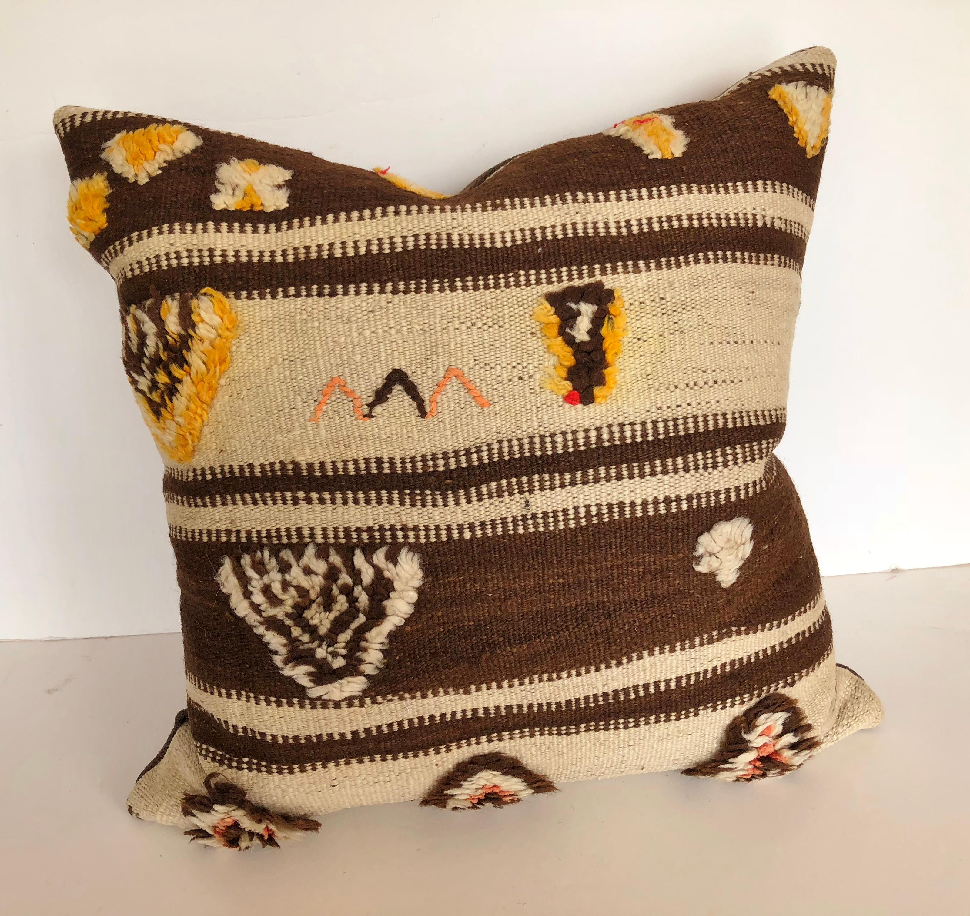 Custom Pillow by Maison Suzanne, Cut from a Vintage Wool Moroccan Berber Rug In Good Condition In Glen Ellyn, IL