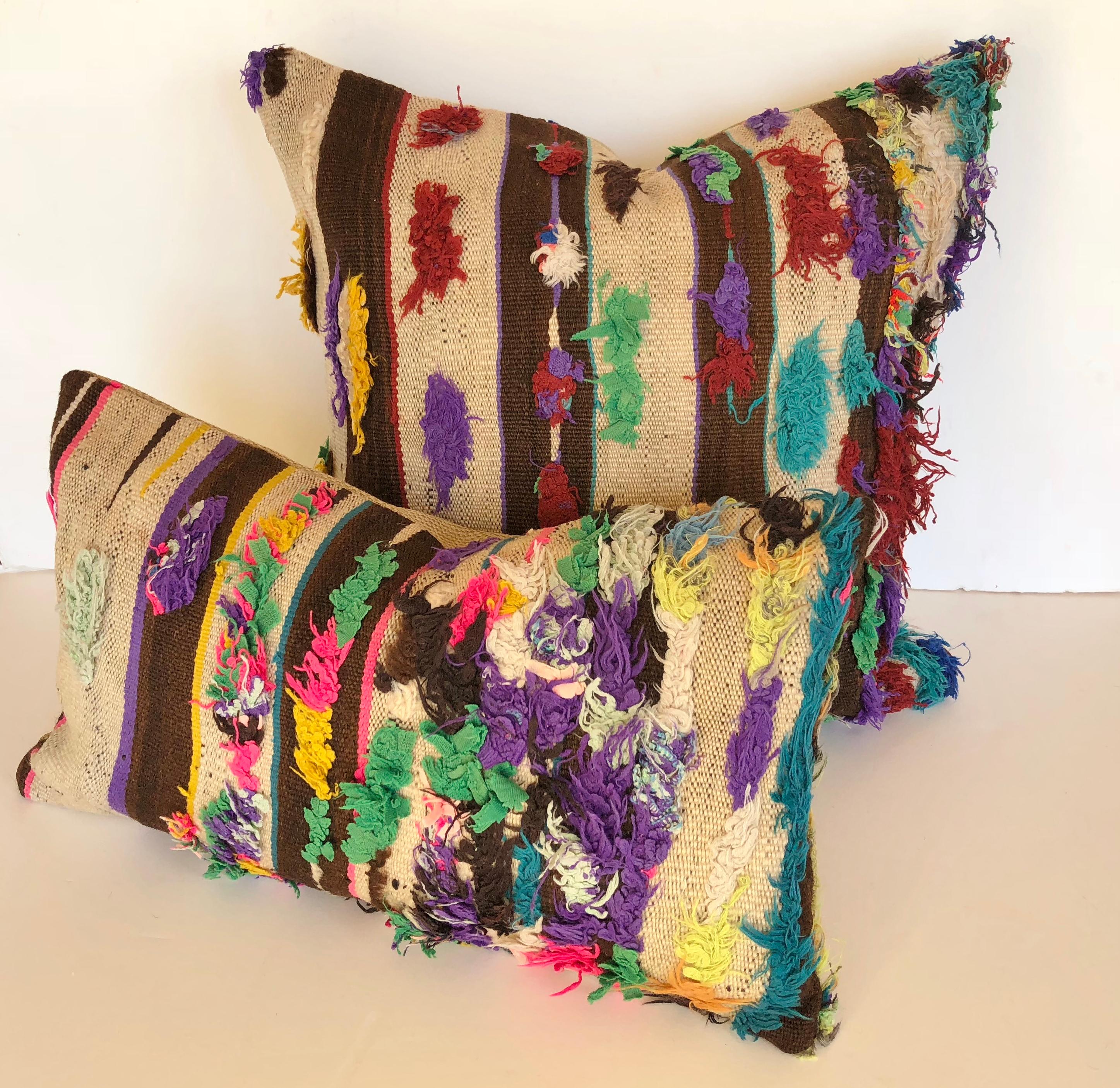 20th Century Custom Pillow by Maison Suzanne, Cut from a Vintage Handloomed Wool Moroccan Rug For Sale