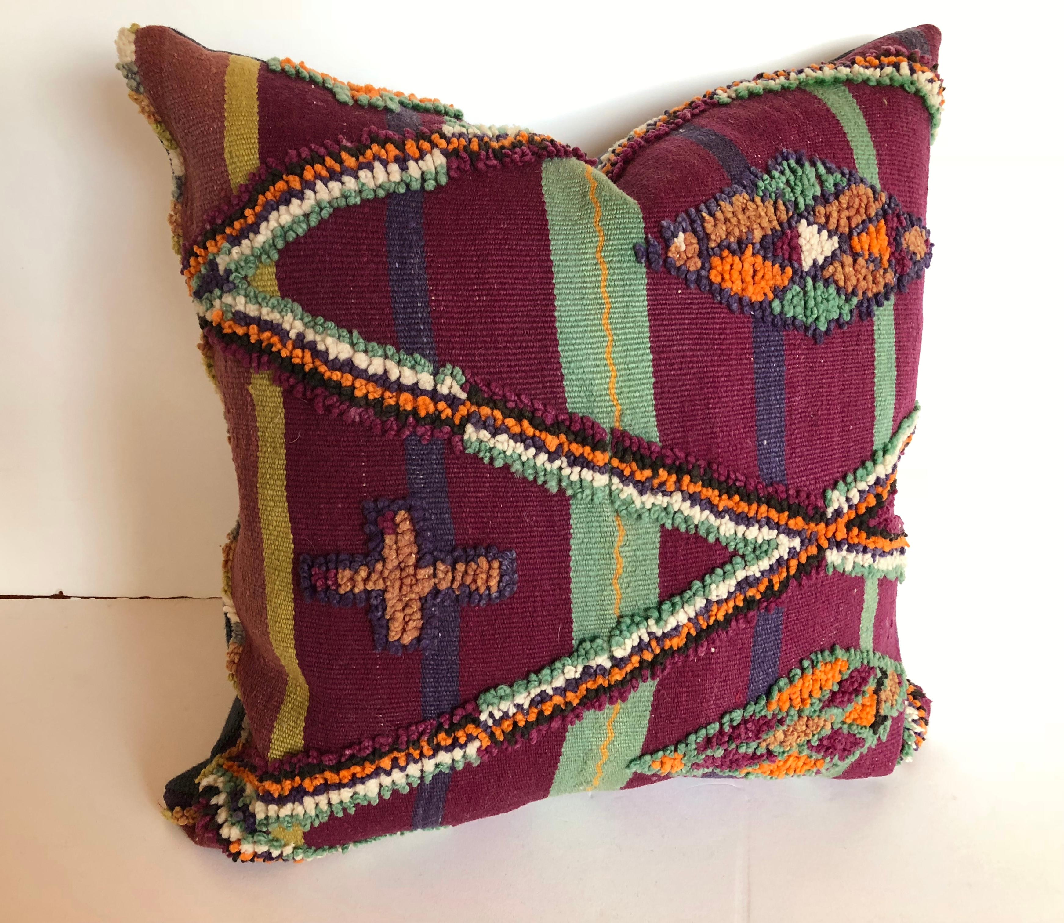 20th Century Custom Pillow by Maison Suzanne Cut from a Vintage Hand-Loomed Wool Moroccan Rug For Sale