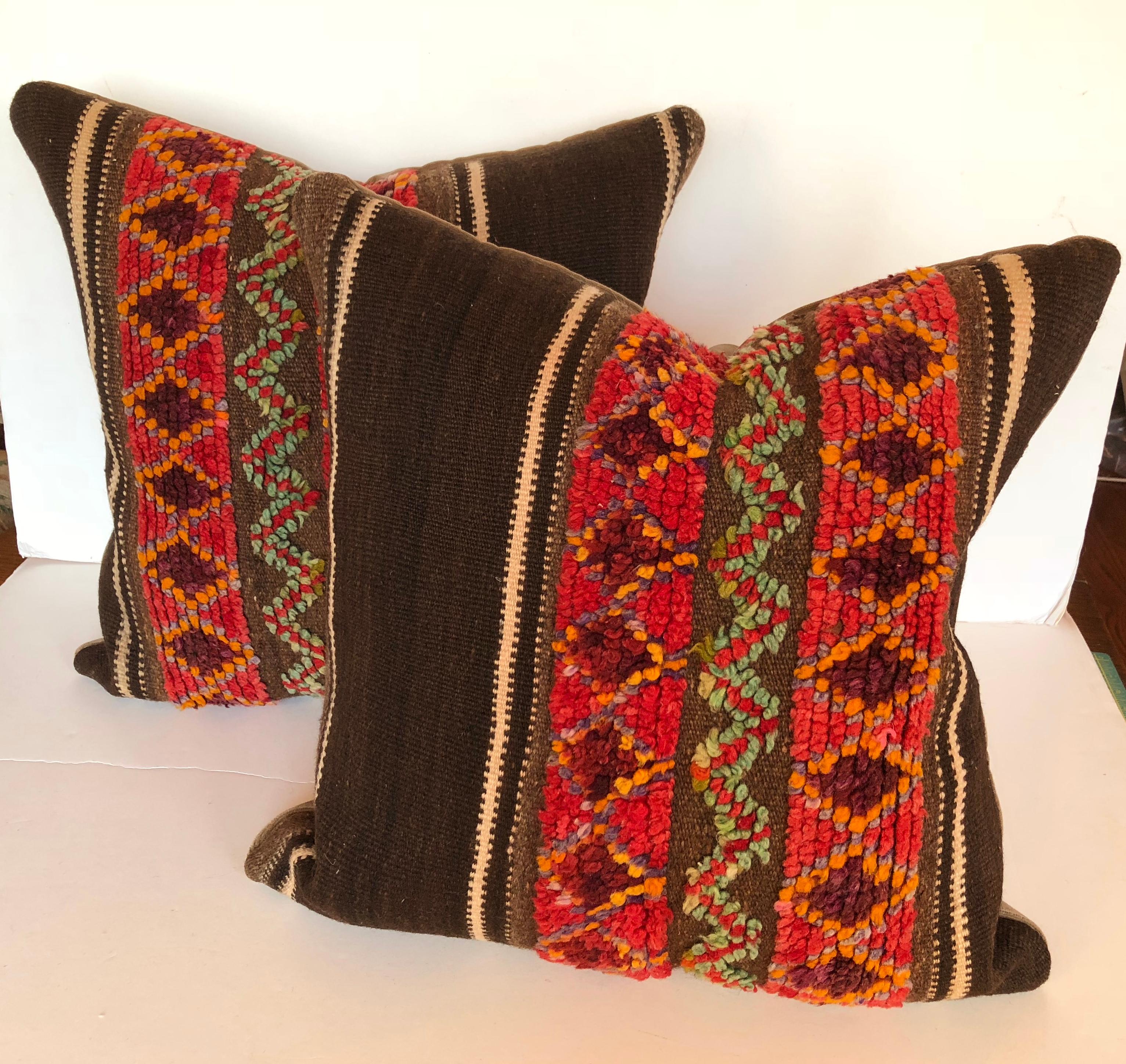 20th Century Custom Pillow by Maison Suzanne Cut from a Vintage Wool Moroccan Berber Rug For Sale