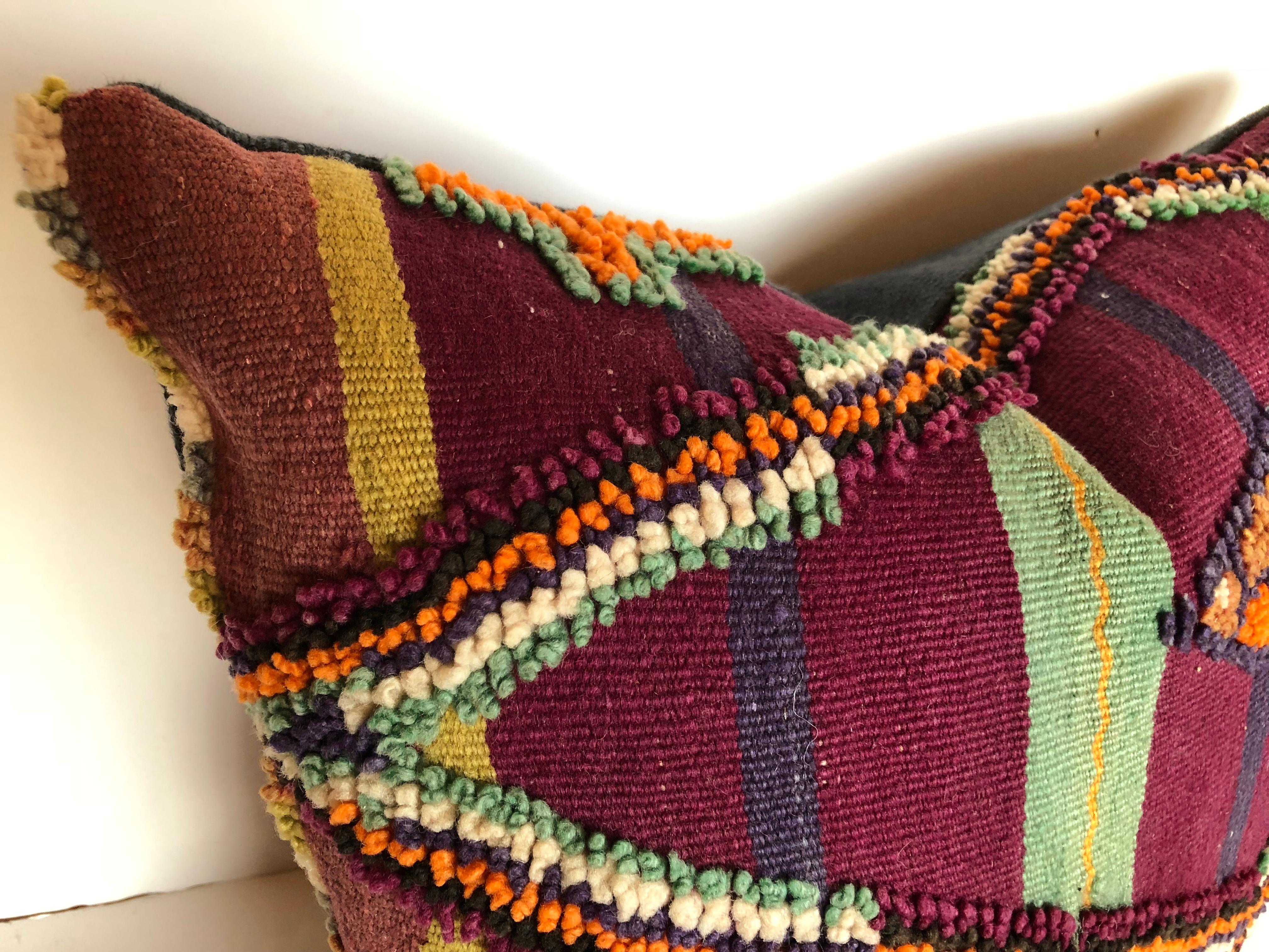 Custom Pillow by Maison Suzanne Cut from a Vintage Hand-Loomed Wool Moroccan Rug For Sale 1