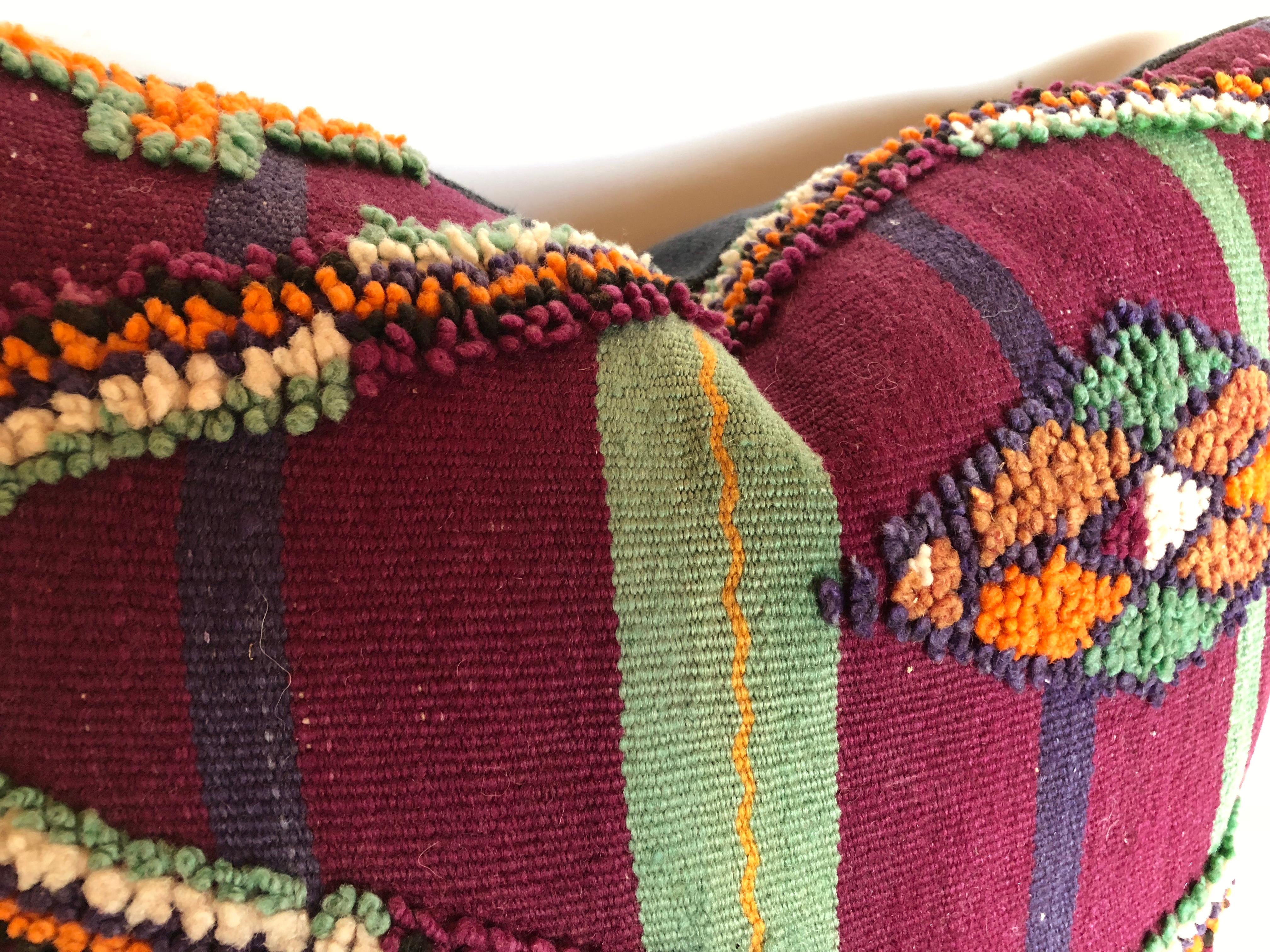 Custom Pillow by Maison Suzanne Cut from a Vintage Hand-Loomed Wool Moroccan Rug For Sale 3