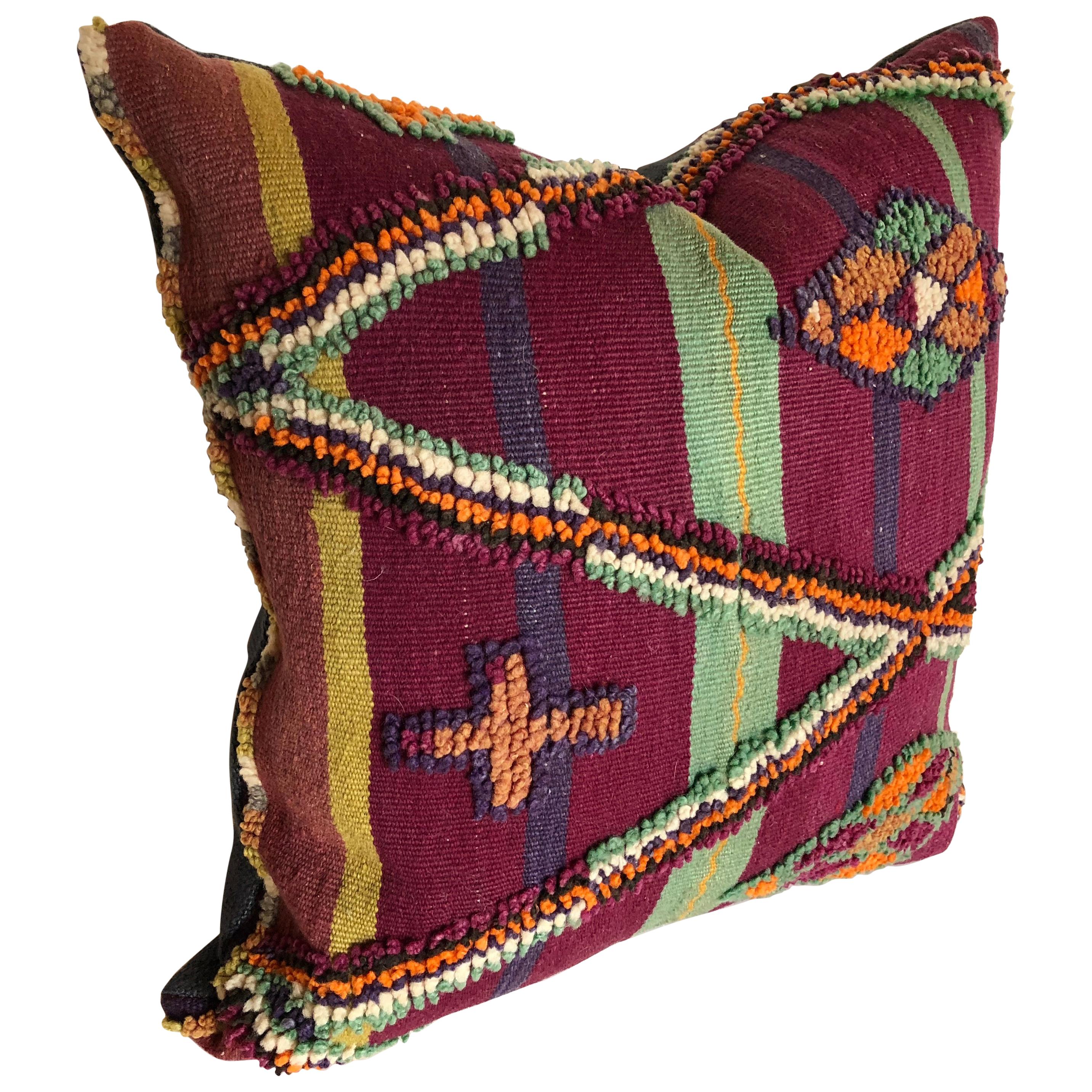 Custom Pillow by Maison Suzanne Cut from a Vintage Hand-Loomed Wool Moroccan Rug For Sale