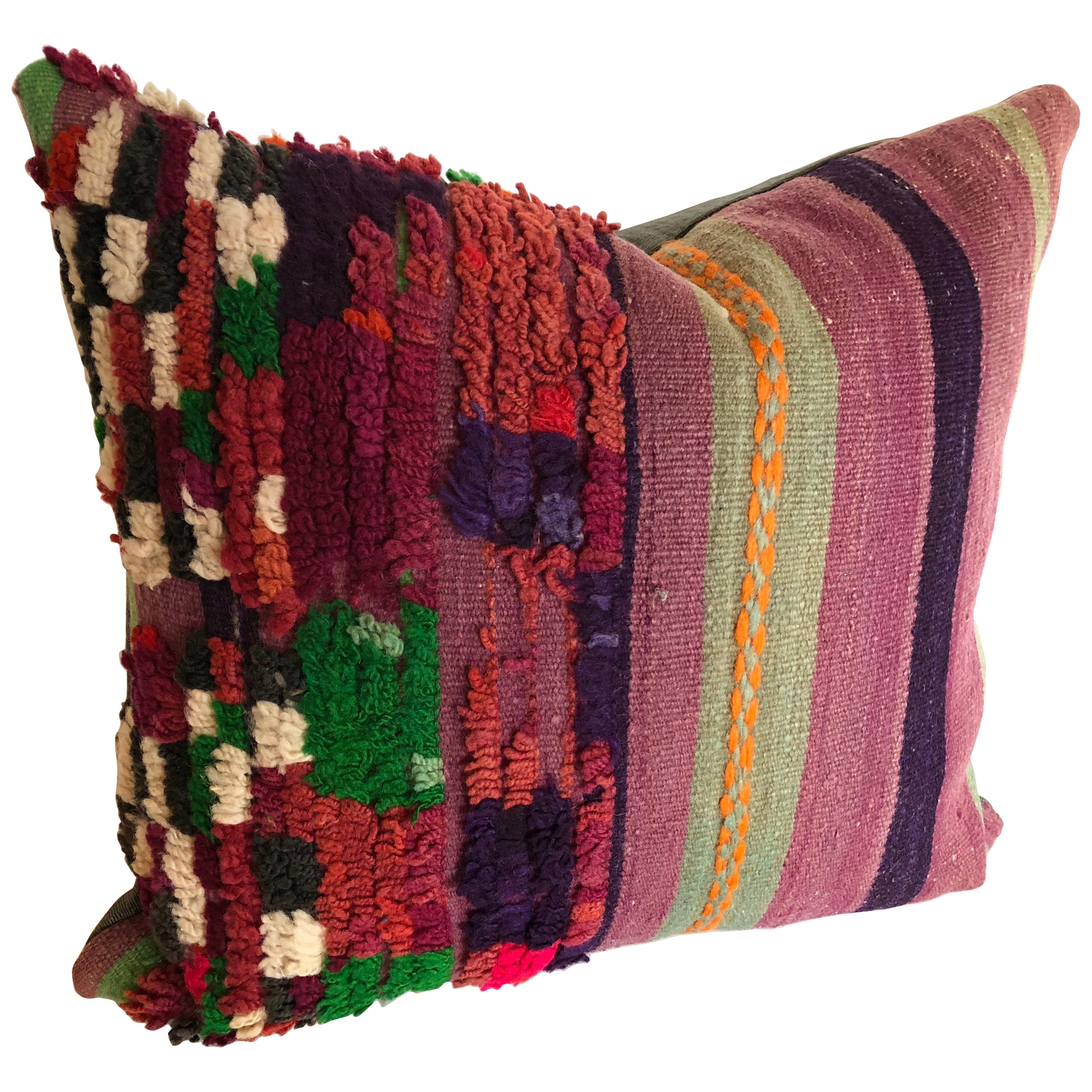 Custom Pillow Cut from a Vintage Hand-Loomed Wool Moroccan Rug, Atlas Mountains For Sale