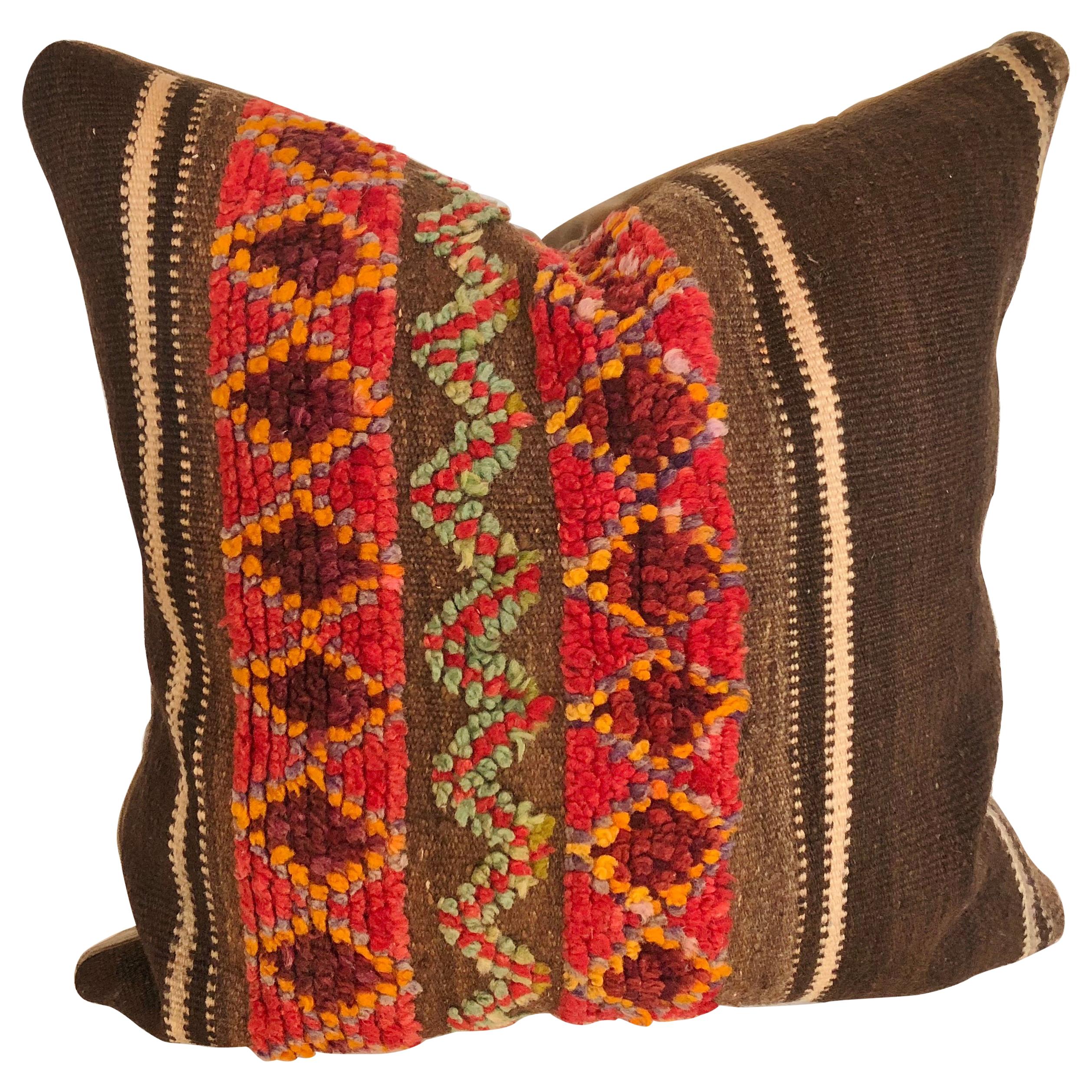 Custom Pillow by Maison Suzanne Cut from a Vintage  Wool Moroccan Rug For Sale