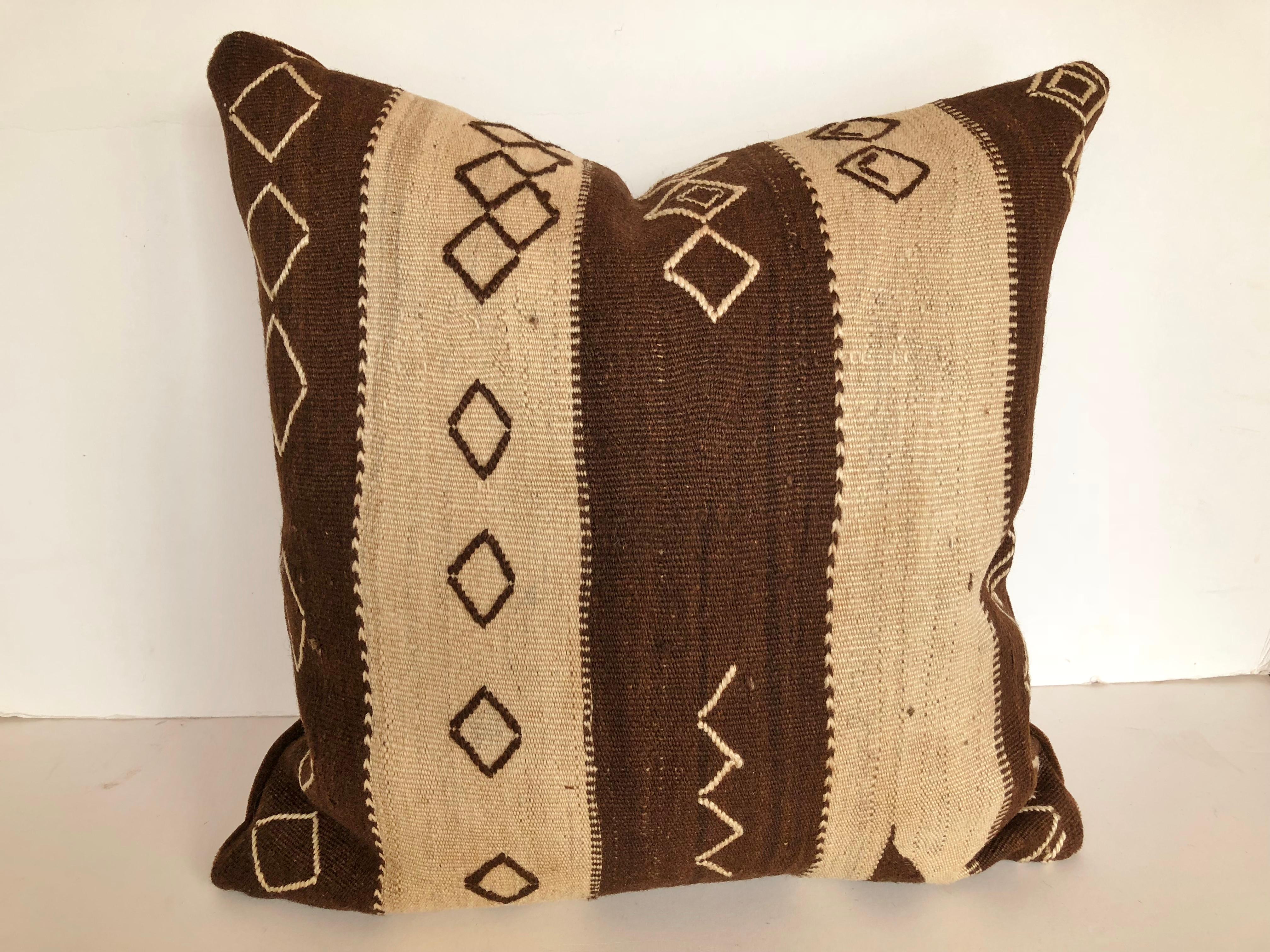 Tribal Custom Pillow by Maison Suzanne Cut from a Vintage Wool Moroccan Ourika Rug  For Sale