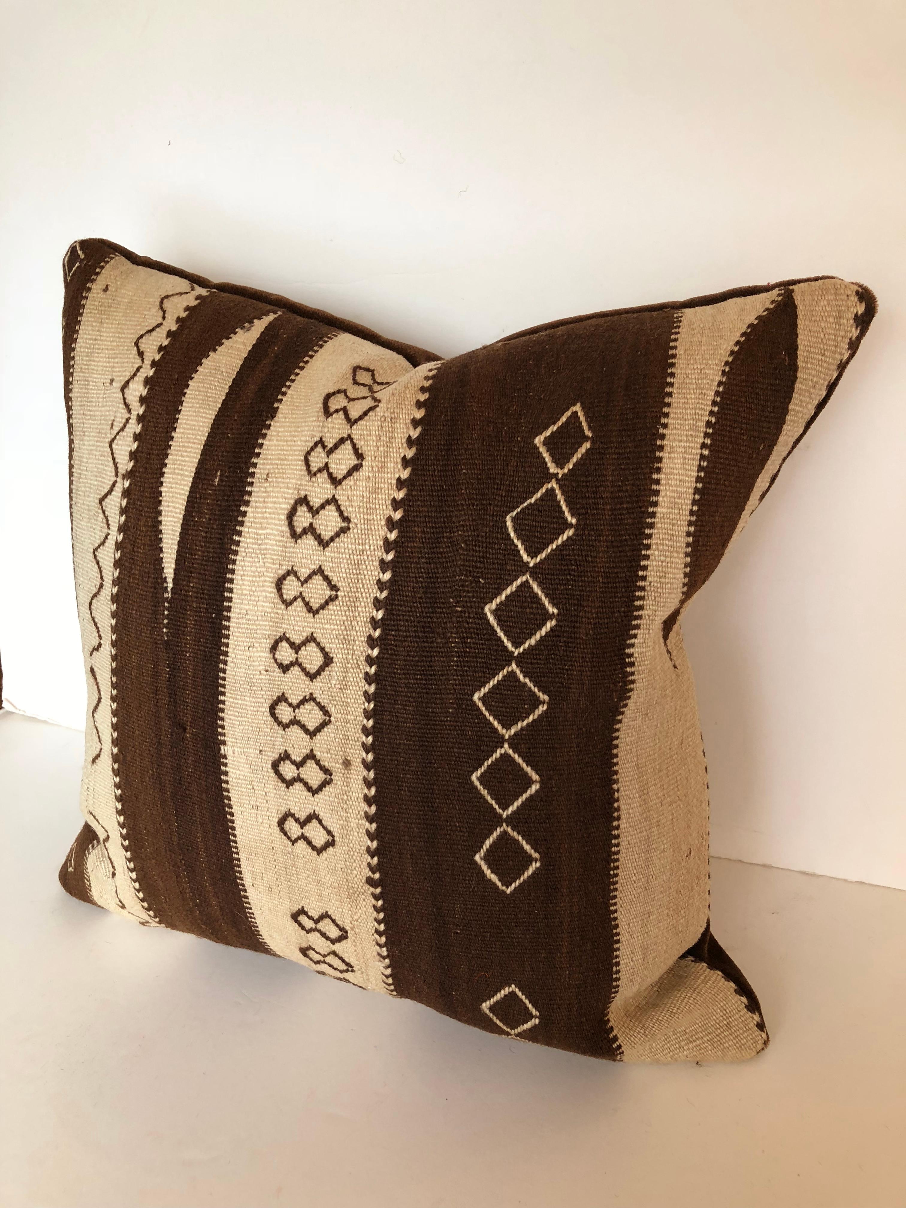 Tribal Custom Pillow by Maison Suzanne Cut from a Vintage Wool Moroccan Ourika Rug For Sale