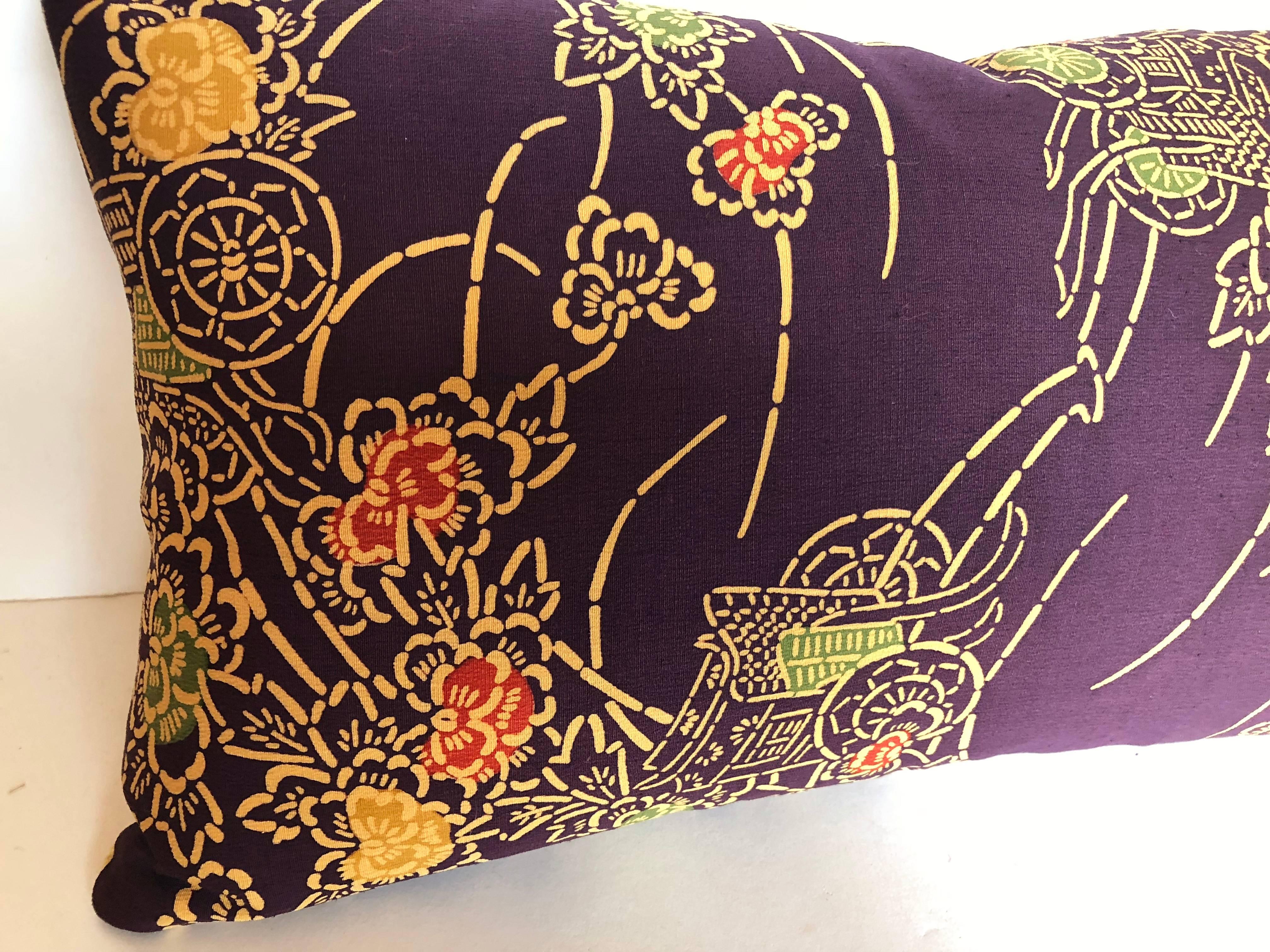 Custom Pillow Cut from a Vintage Japanese Silk Textile In Excellent Condition For Sale In Glen Ellyn, IL