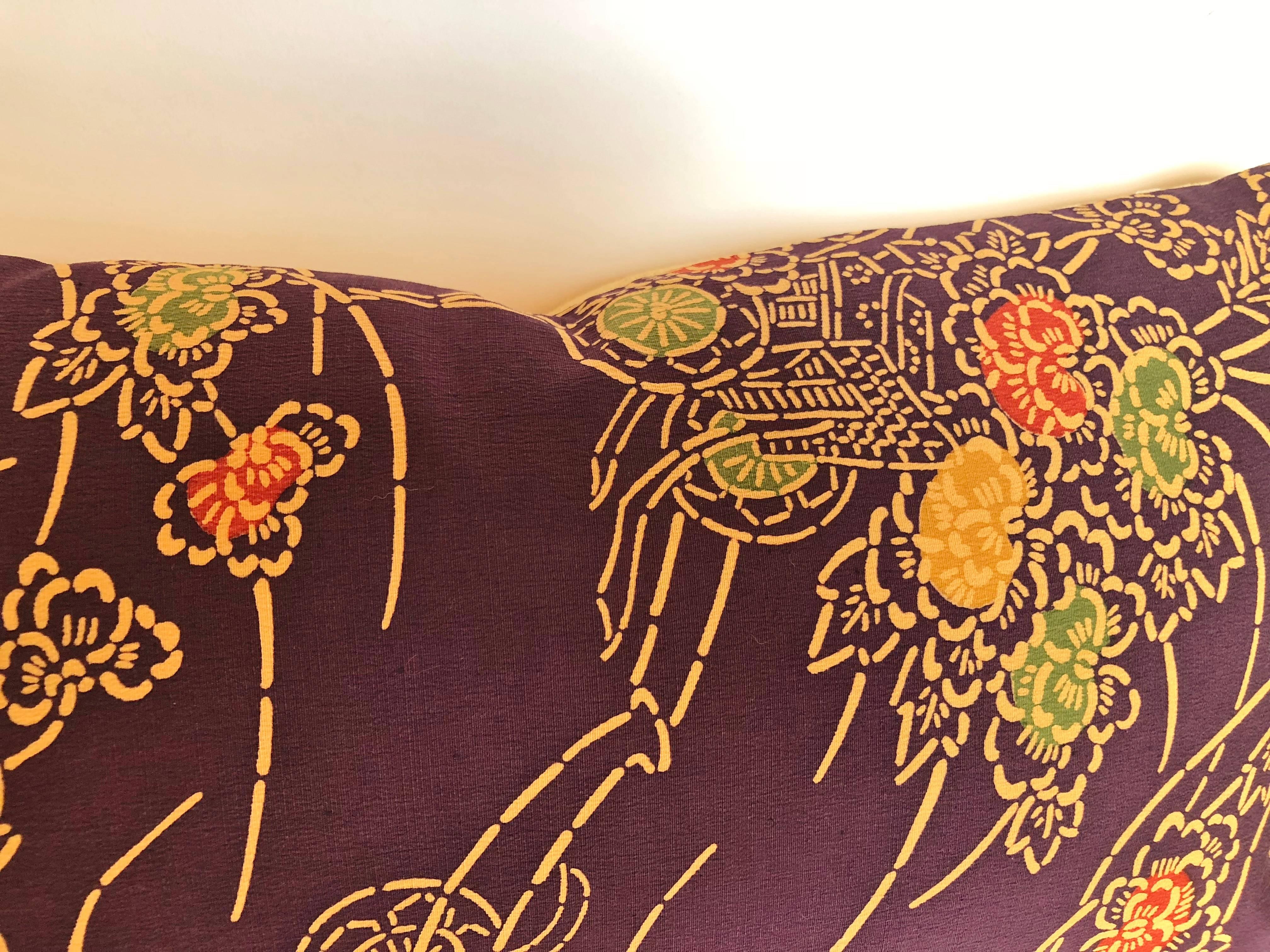 20th Century Custom Pillow Cut from a Vintage Japanese Silk Textile For Sale