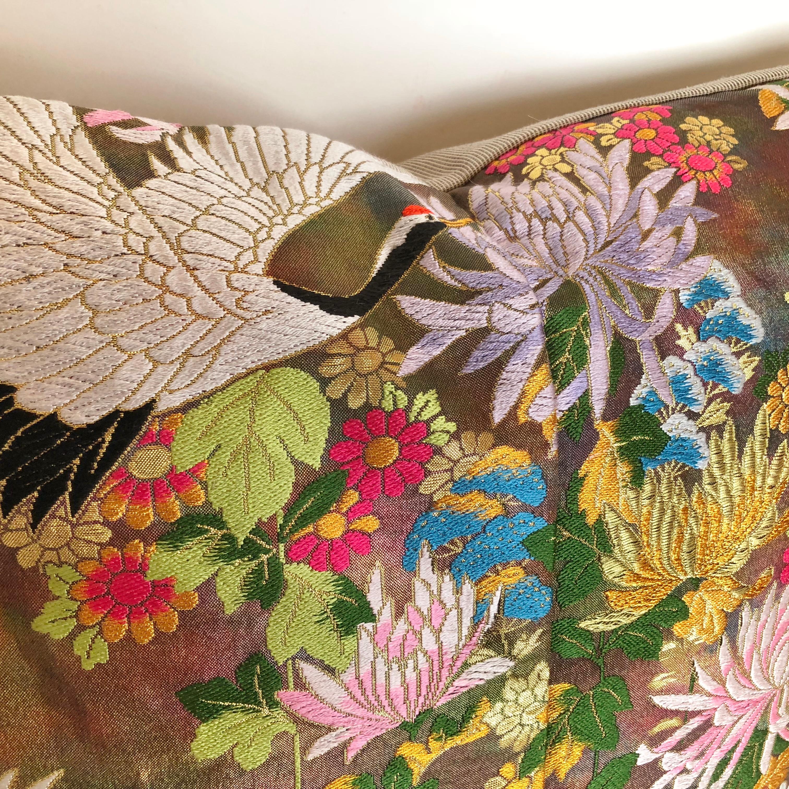 Custom Pillow Cut from a Vintage Japanese Silk Uchikake Wedding Kimono In Good Condition For Sale In Glen Ellyn, IL
