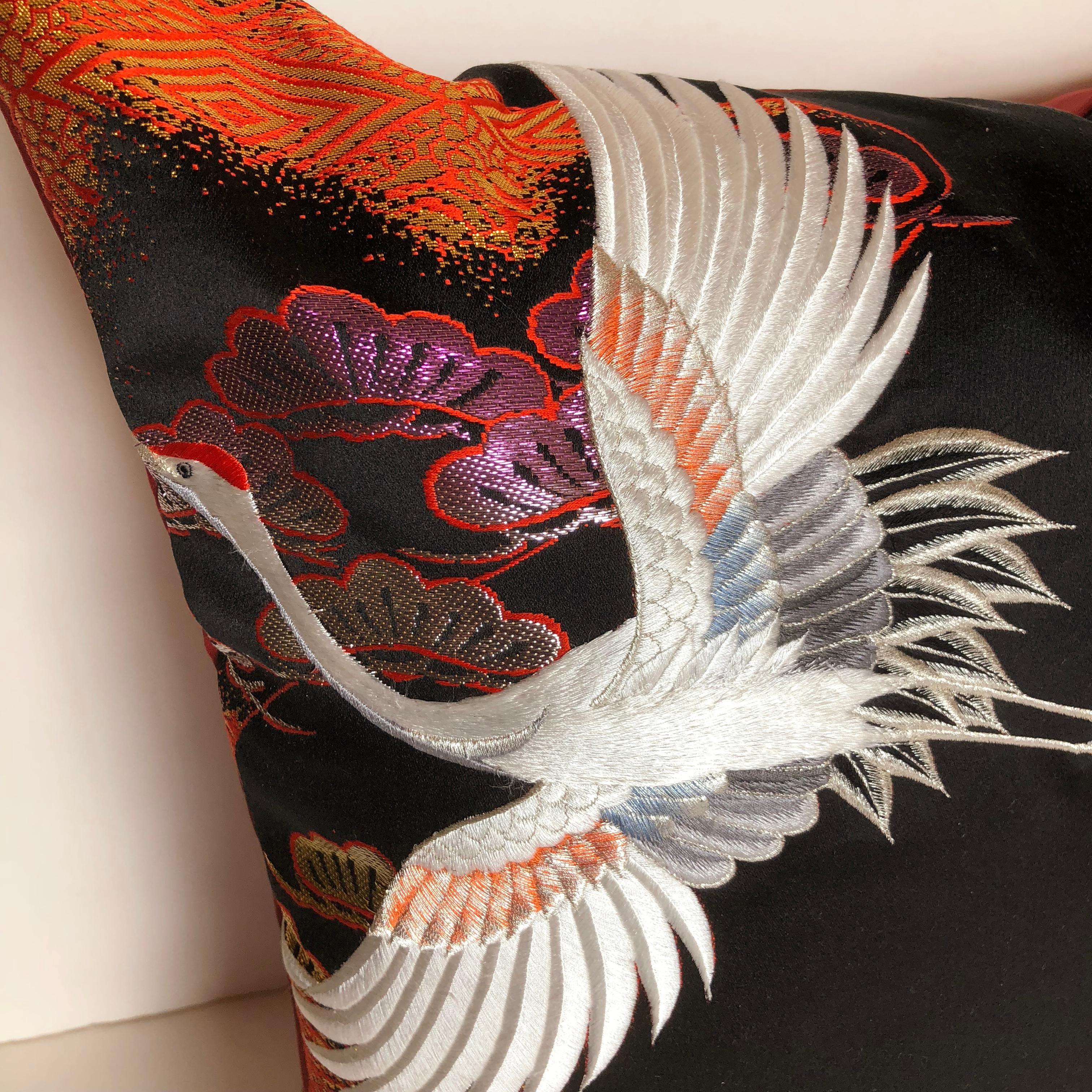 Custom Pillow Cut from a Vintage Japanese Silk Uchikake Wedding Kimono In Good Condition In Glen Ellyn, IL