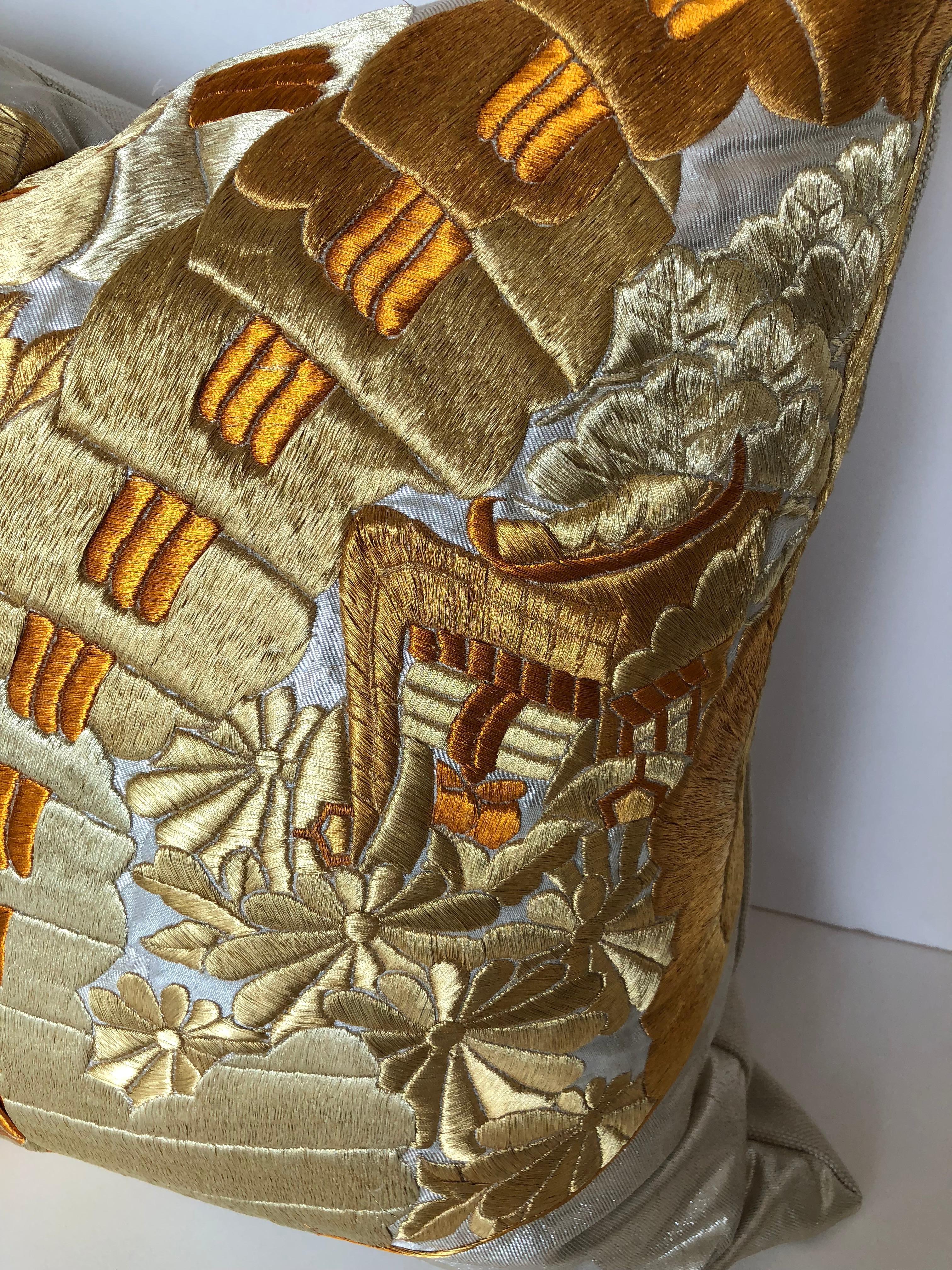 20th Century Custom Pillow Cut from a Vintage Japanese Silk Uchikake, Wedding Kimono For Sale