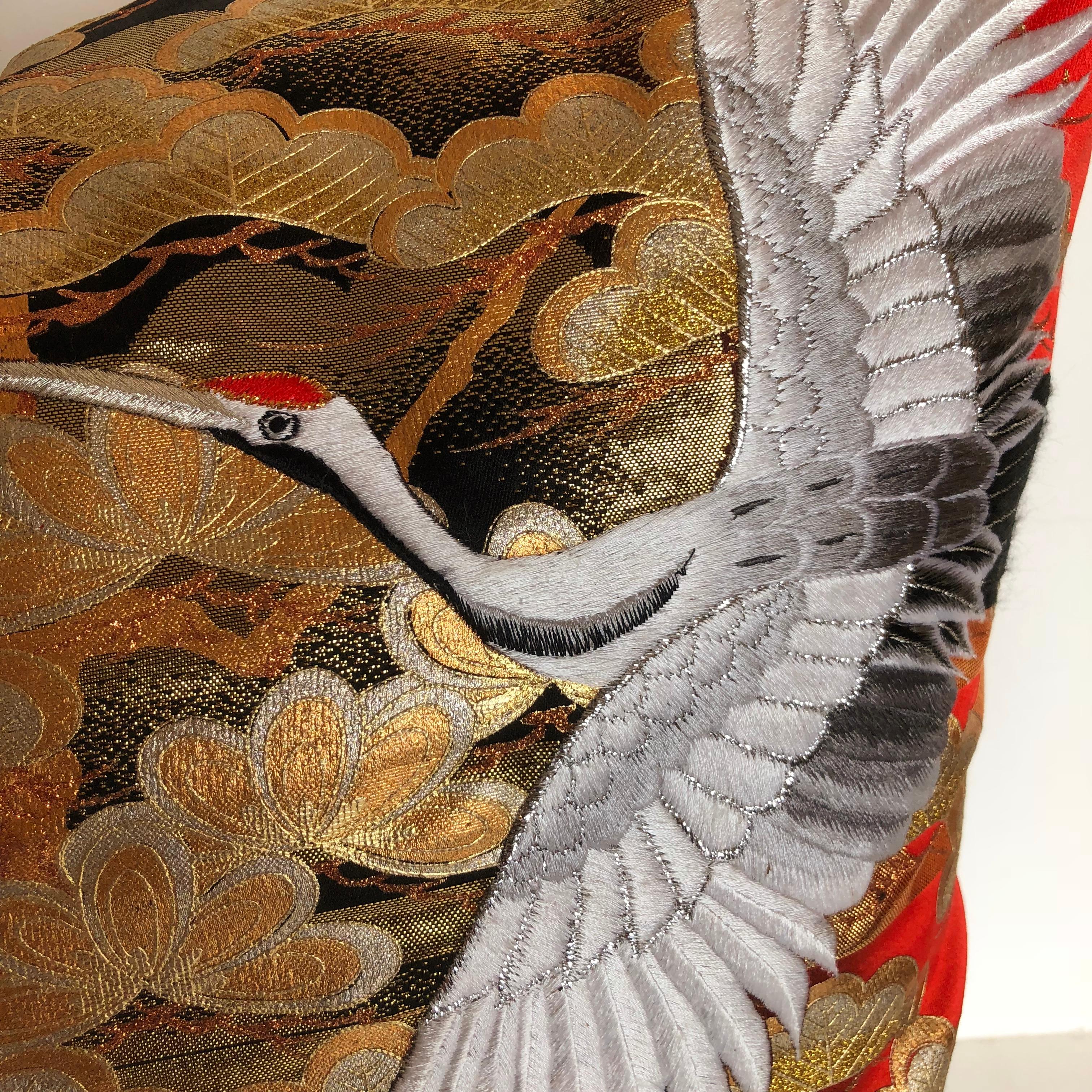 Custom Pillow by Maison Cut from a Vintage Japanese Silk Uchikake Wedding Kimono For Sale 1