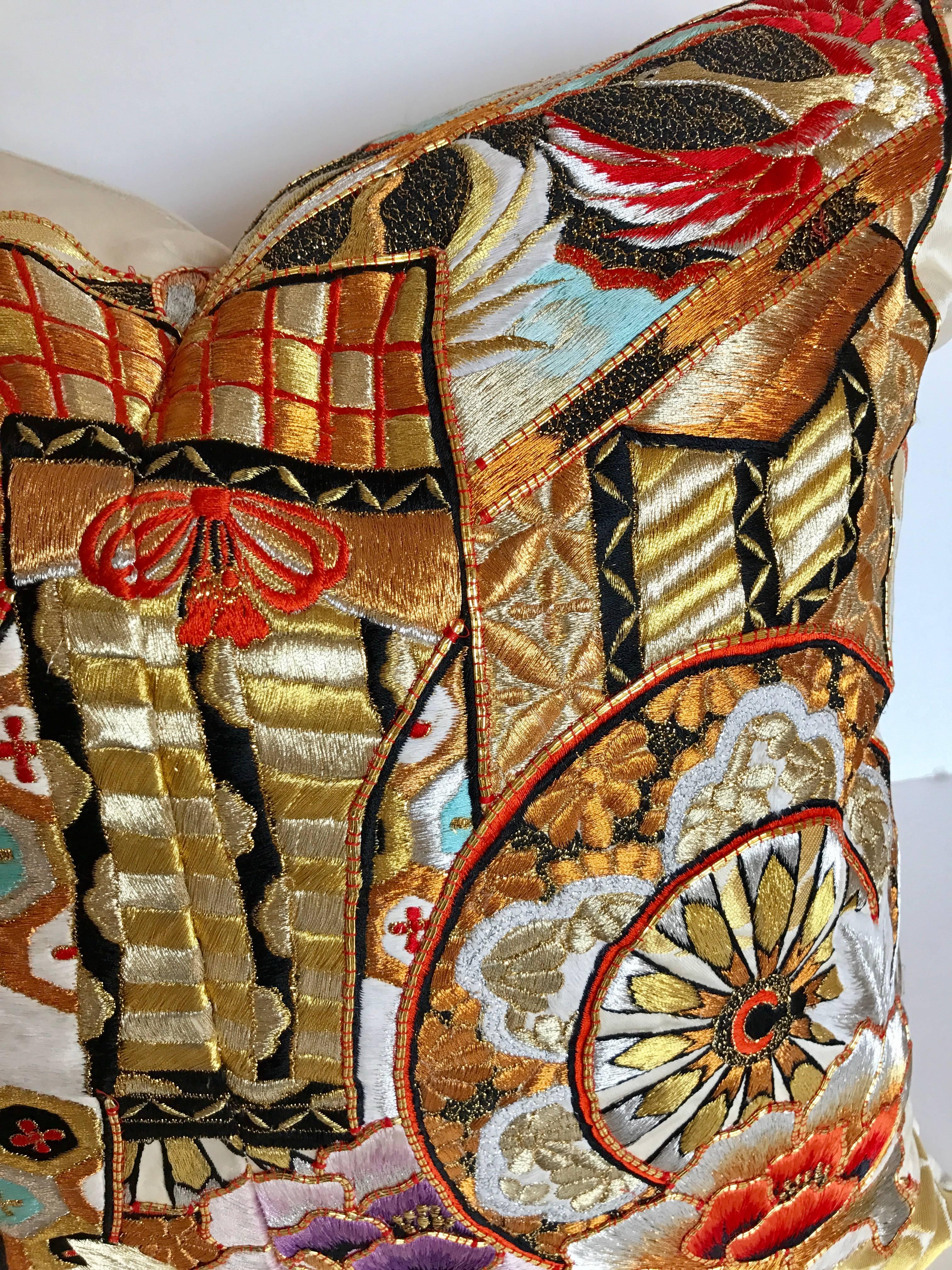 Custom Pillow Cut from a Vintage Japanese Silk Uchikake Wedding Kimono For Sale 1