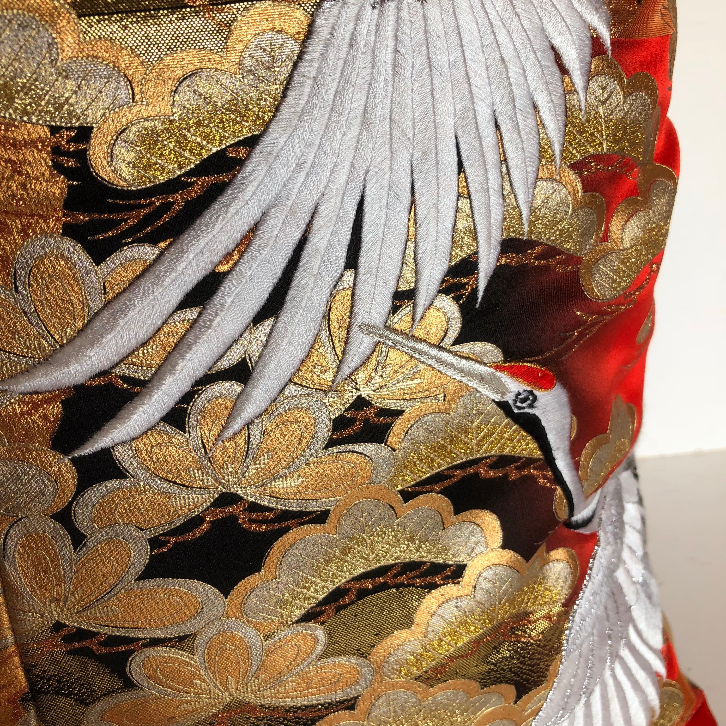 Custom Pillow by Maison Cut from a Vintage Japanese Silk Uchikake Wedding Kimono For Sale 2
