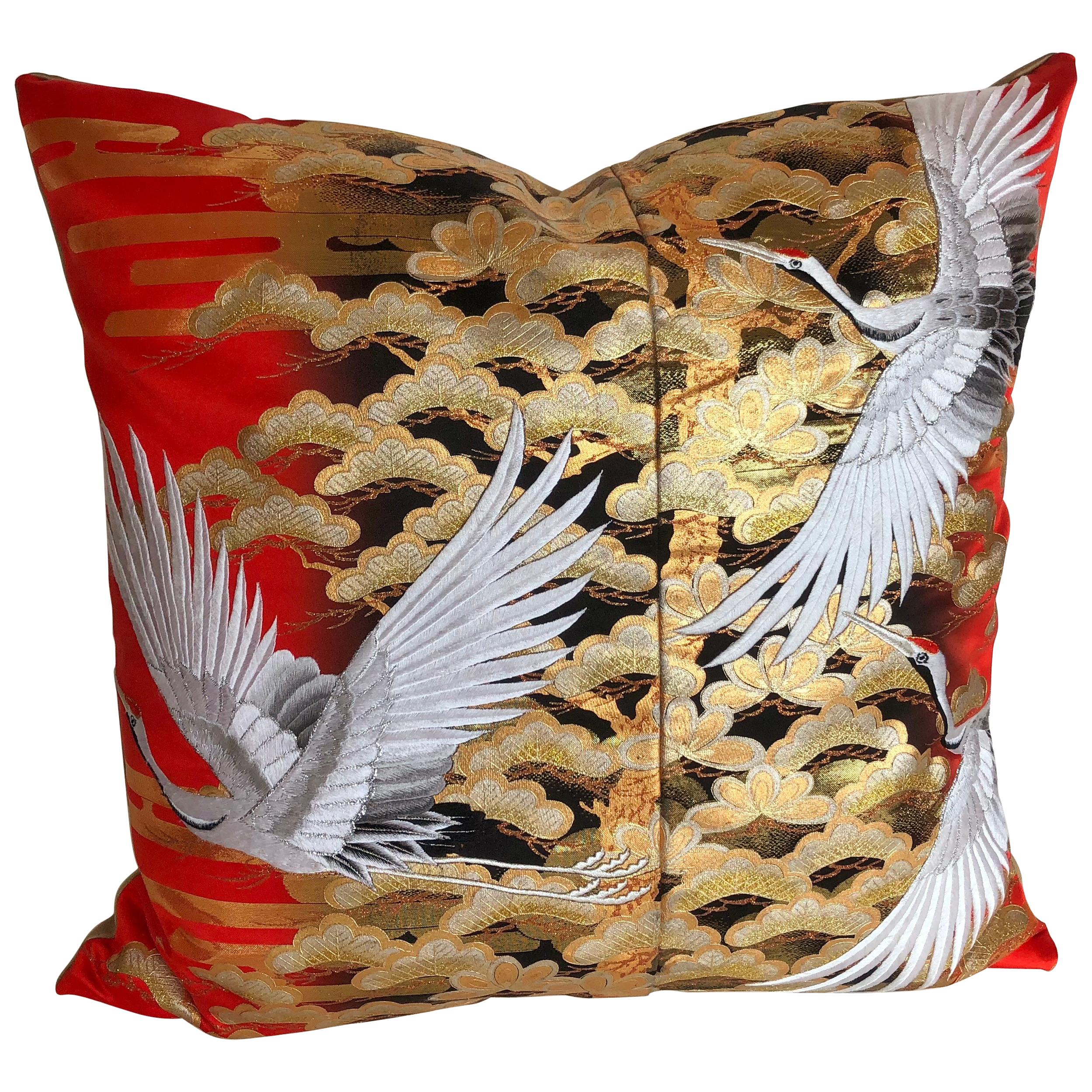 Custom Pillow by Maison Cut from a Vintage Japanese Silk Uchikake Wedding Kimono For Sale