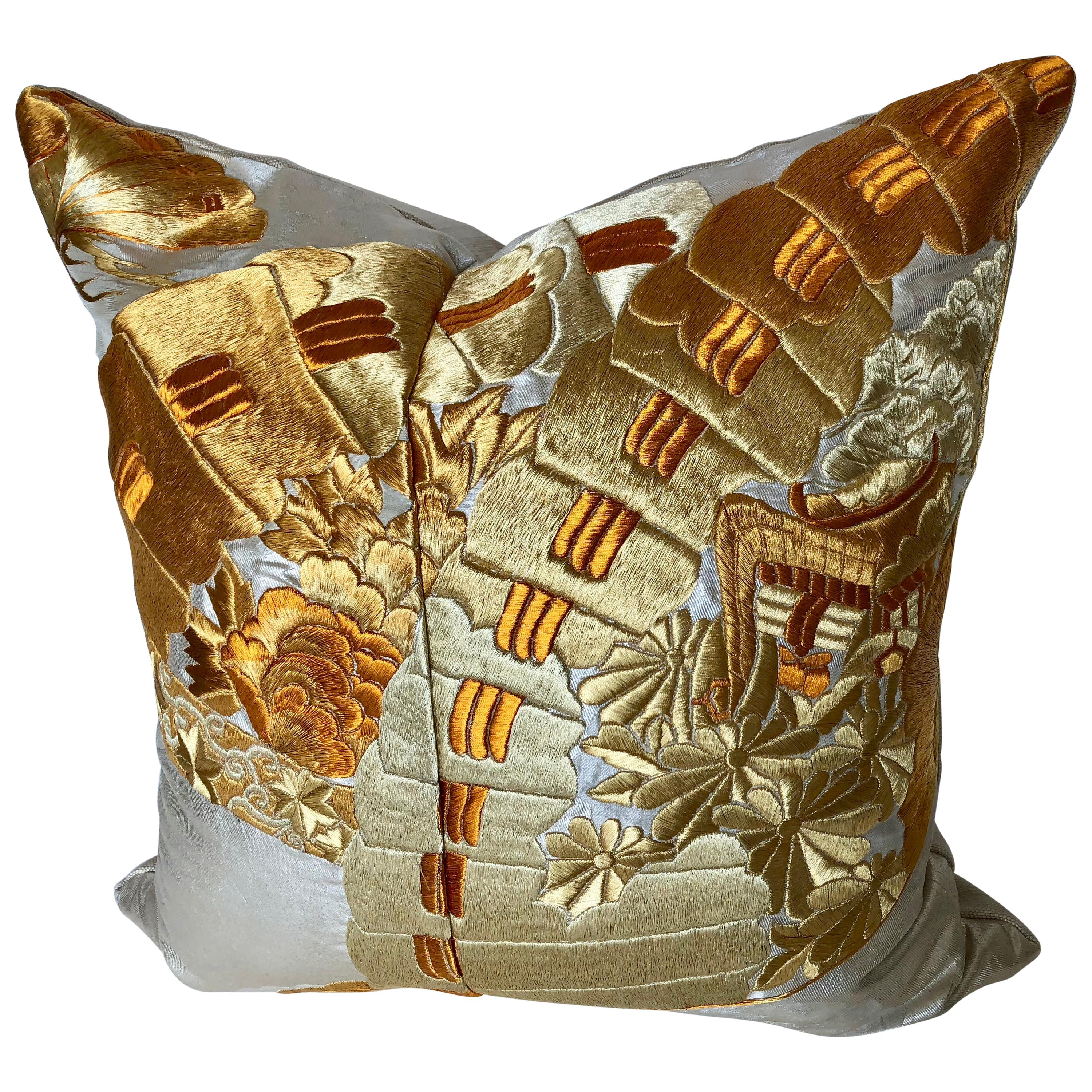 Custom Pillow Cut from a Vintage Japanese Silk Uchikake, Wedding Kimono For Sale