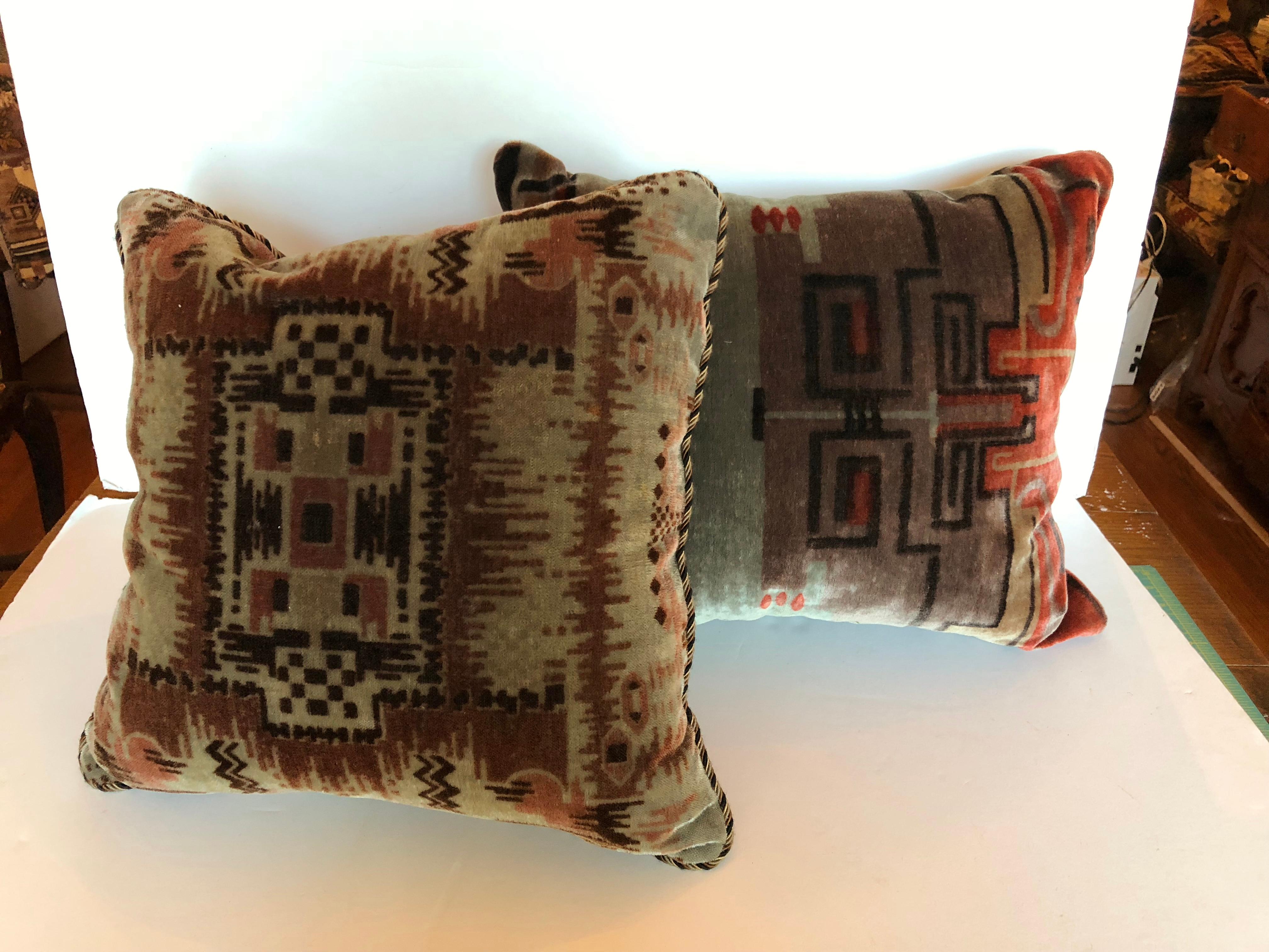 20th Century Custom Pillow by Maison Suzanne Cut from an Antique Amsterdam School Textile For Sale