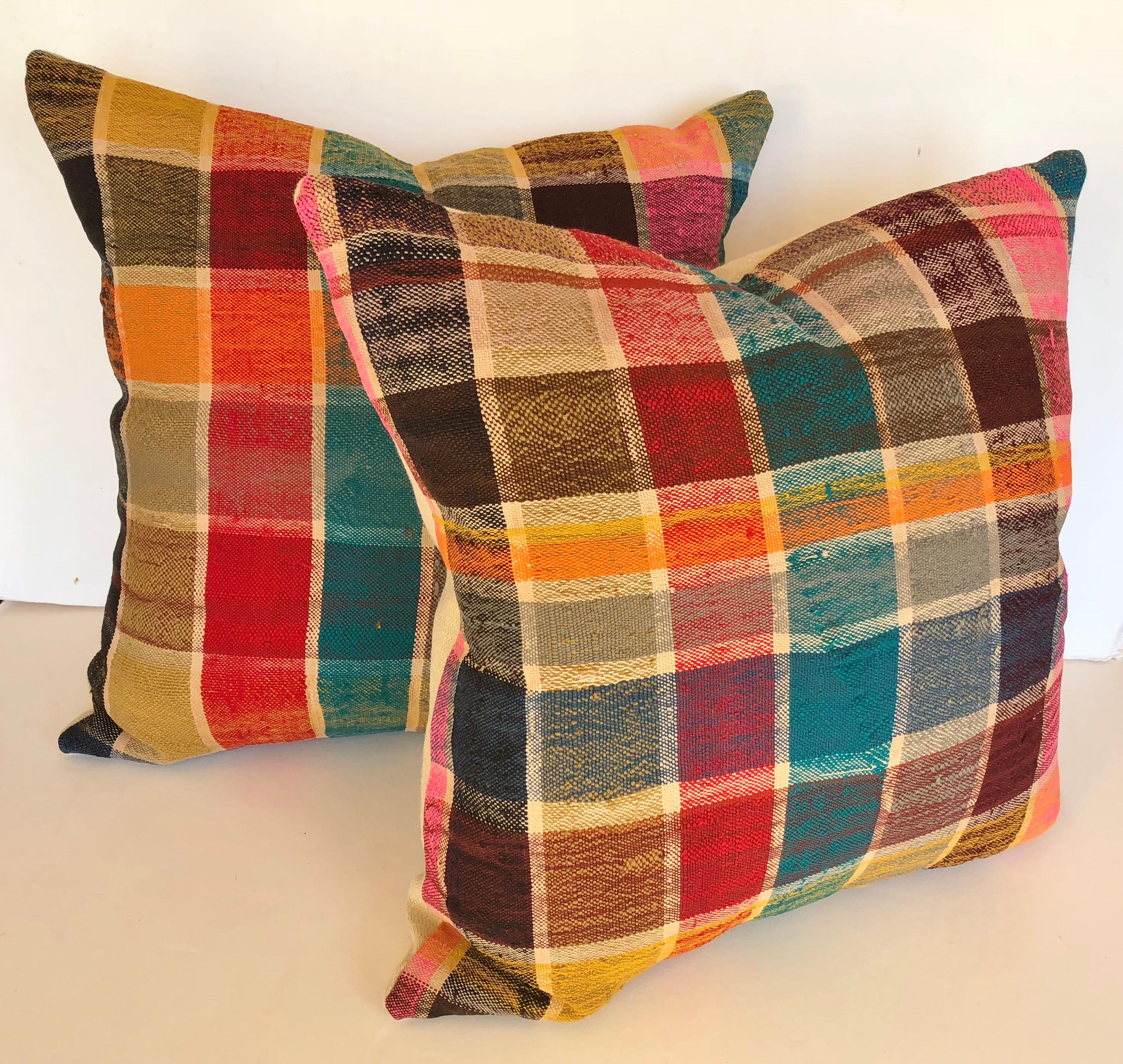Hand-Woven Custom Pillow by Maison Suzanne Cut from a Vintage Moroccan Cotton Haik  For Sale